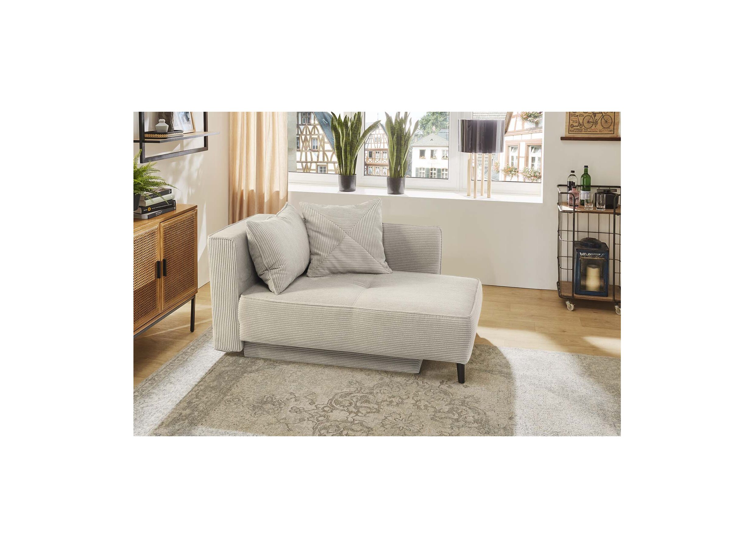 Chaise longue Rex Recamière 155x95x81cm - stof - lichtgrijs met bedfunctie
