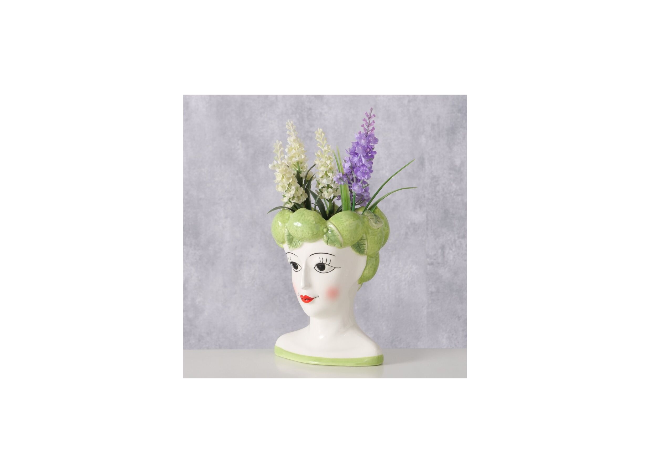 Foto ambiance - Cache-pot Citron Vert H16cm - céramique - blanc/vert
