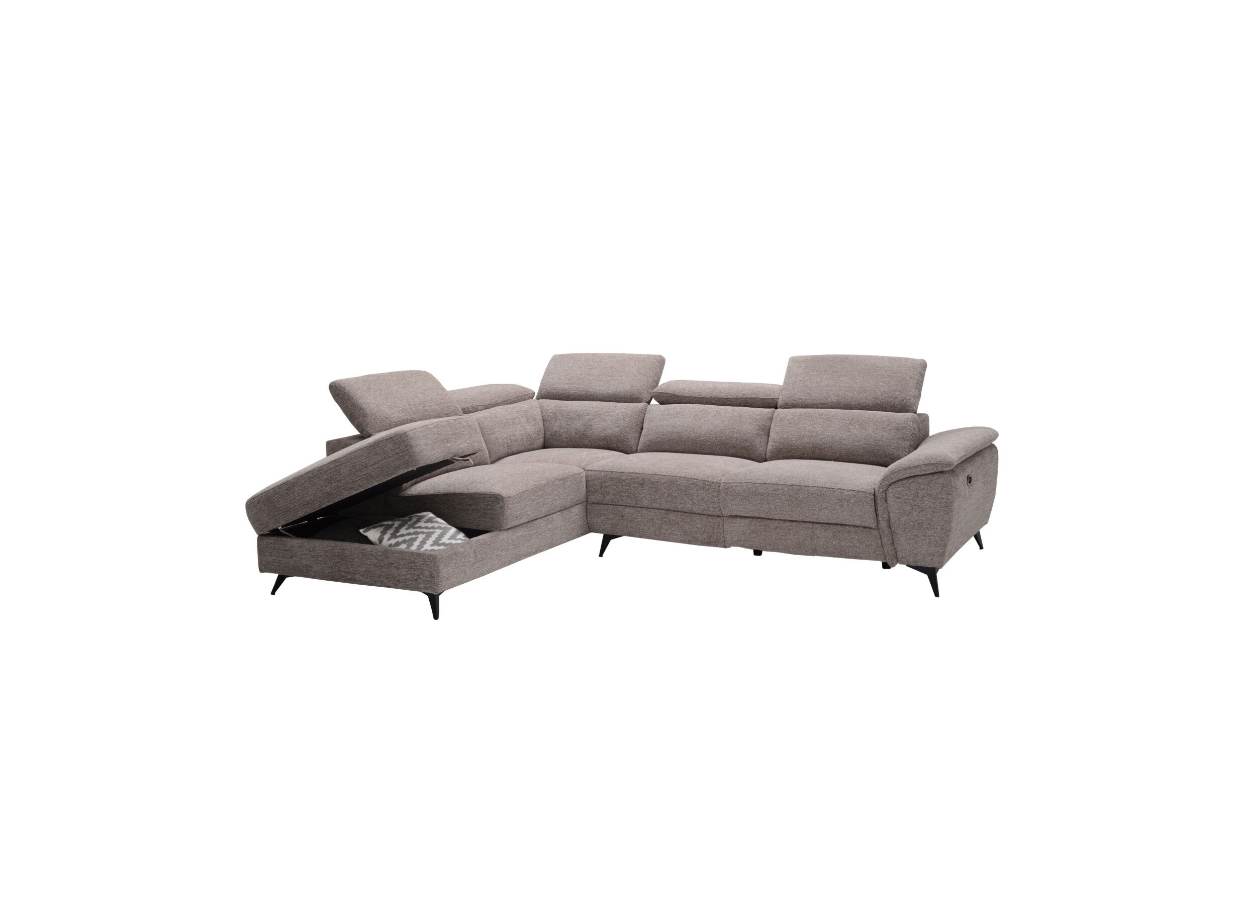 Aperçu - Canapé d'angle Perfume 284x224cm - tissu - gris clair avec relax