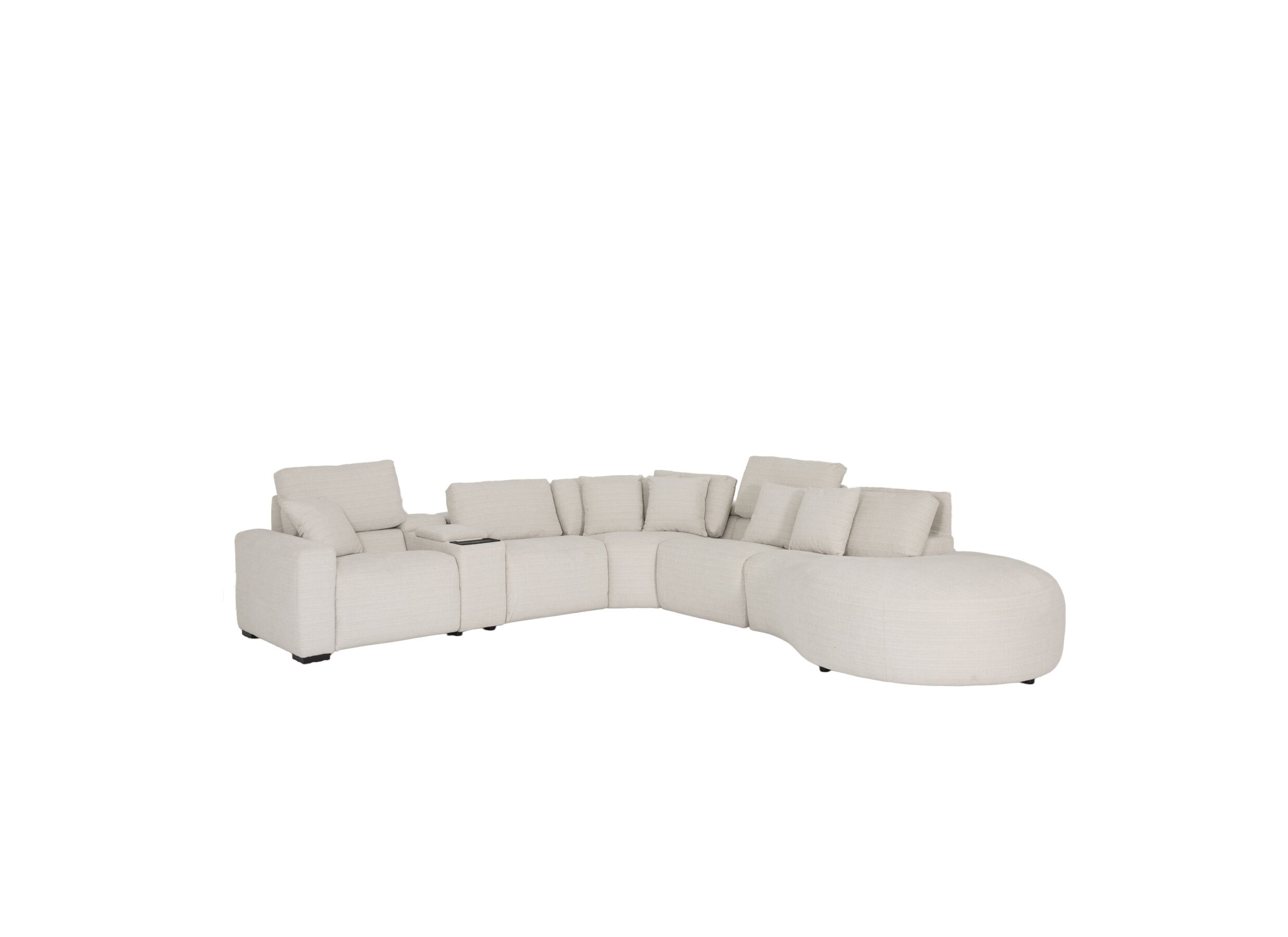 Plus Important - Canapé d'angle Down 330x370cm - tissu - crème avec relax et rangement
