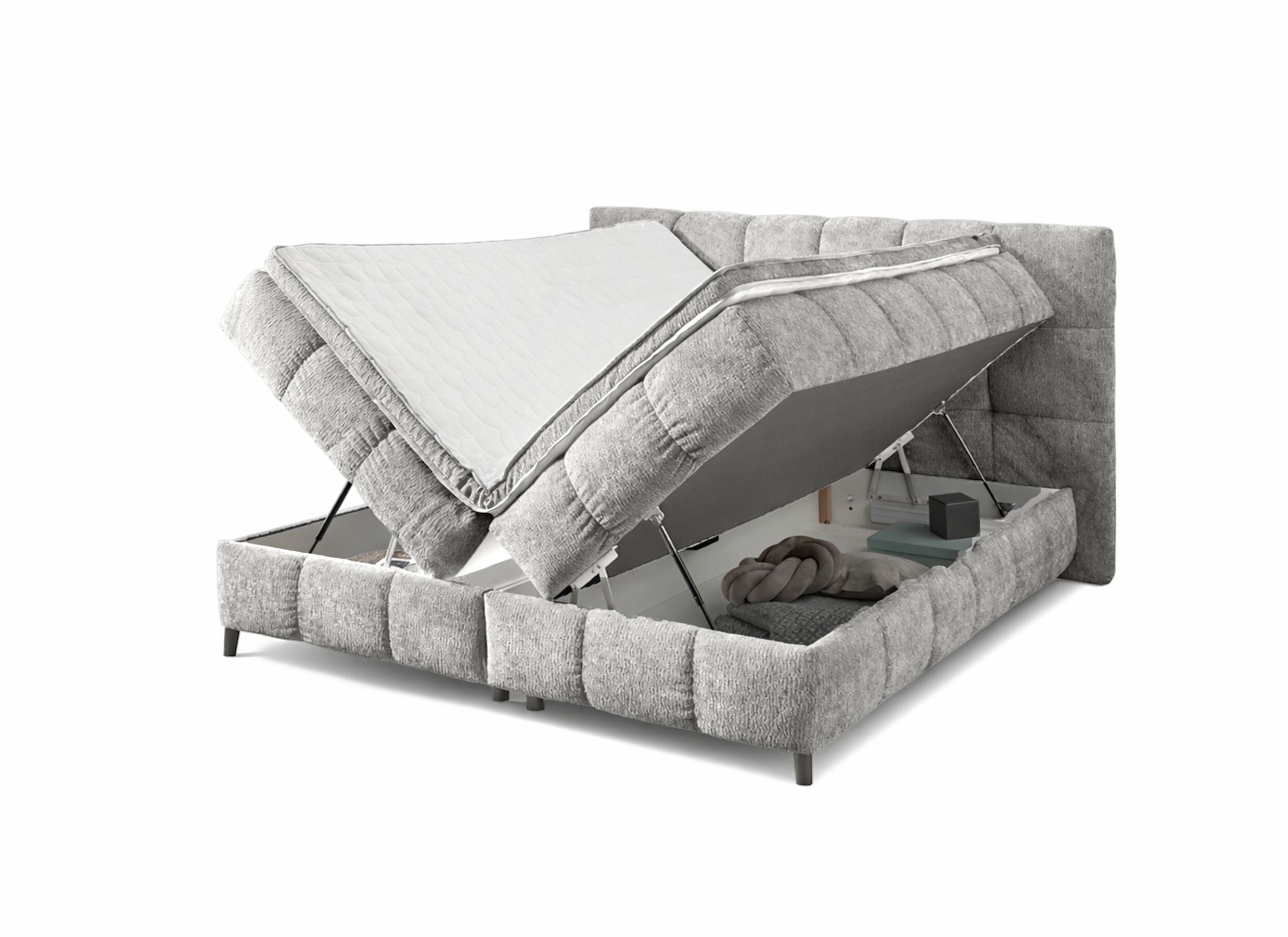 Overzichtsfoto - Bedbox Molly 180x200cm - stof - lichtgrijs met opbergruimte