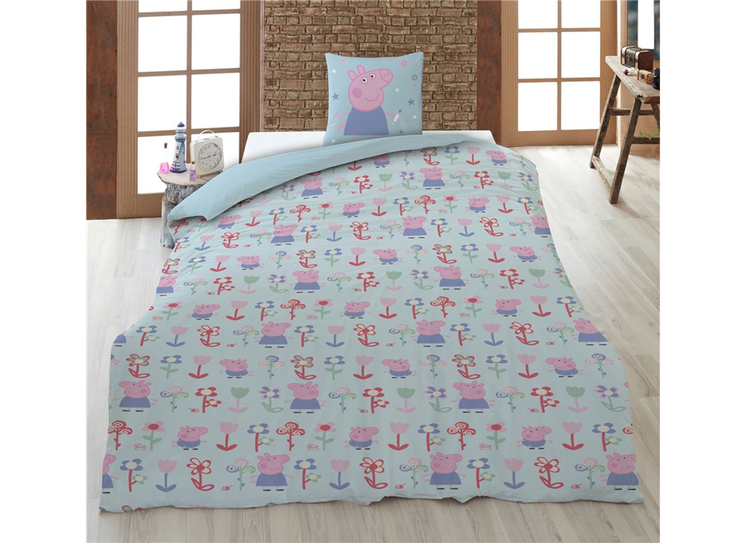 Overzichtsfoto - Dekbedovertrek Peppa Pig 140x200cm - microvezel - blauw