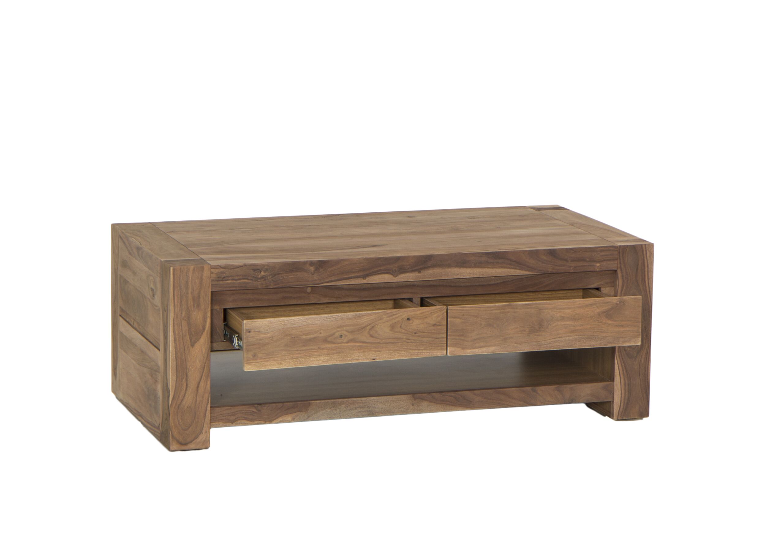 Table basse Carbone 125x65cm - sheesham massif & décor - naturel avec rangement