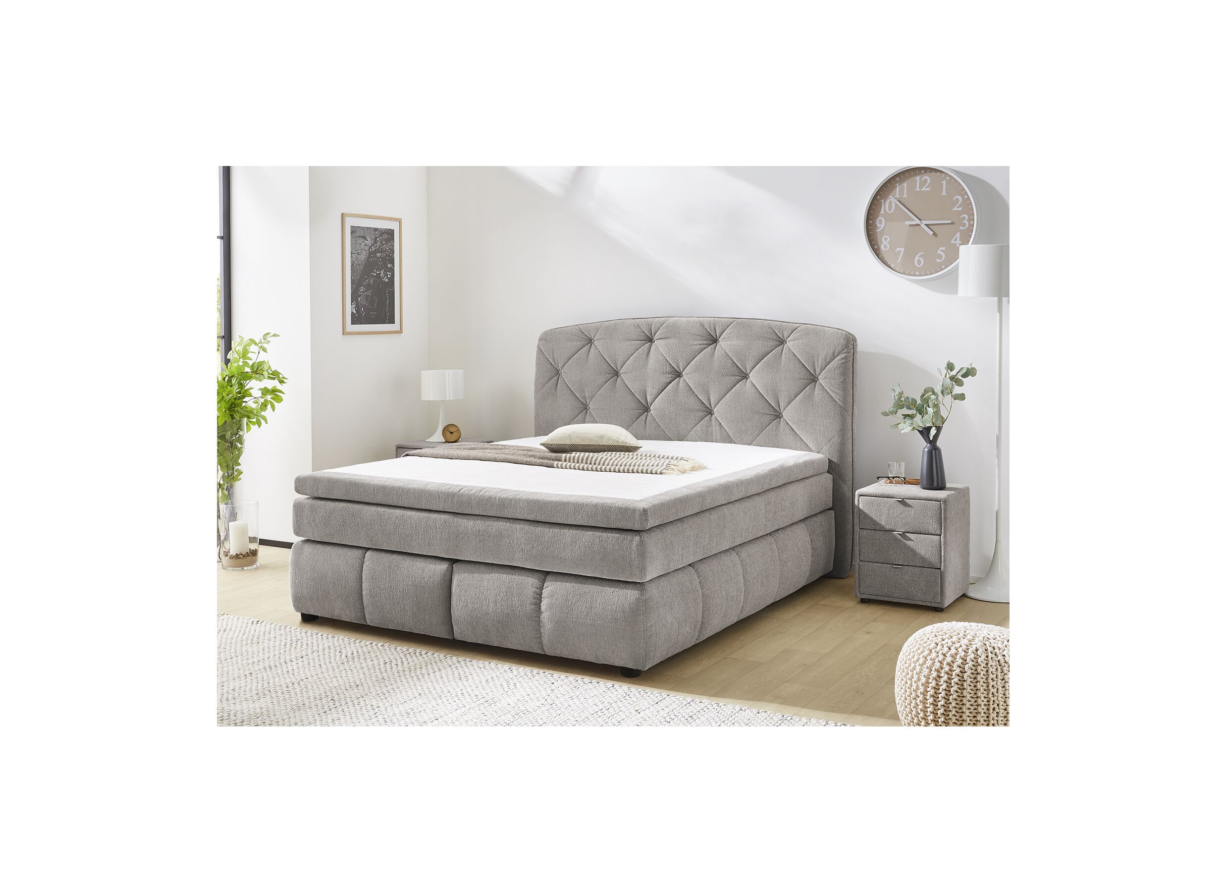 Boxspring Mila Mix 180x200cm tissu gris moyen - Boxspring Mila Mix 180x200cm tissu gris moyen