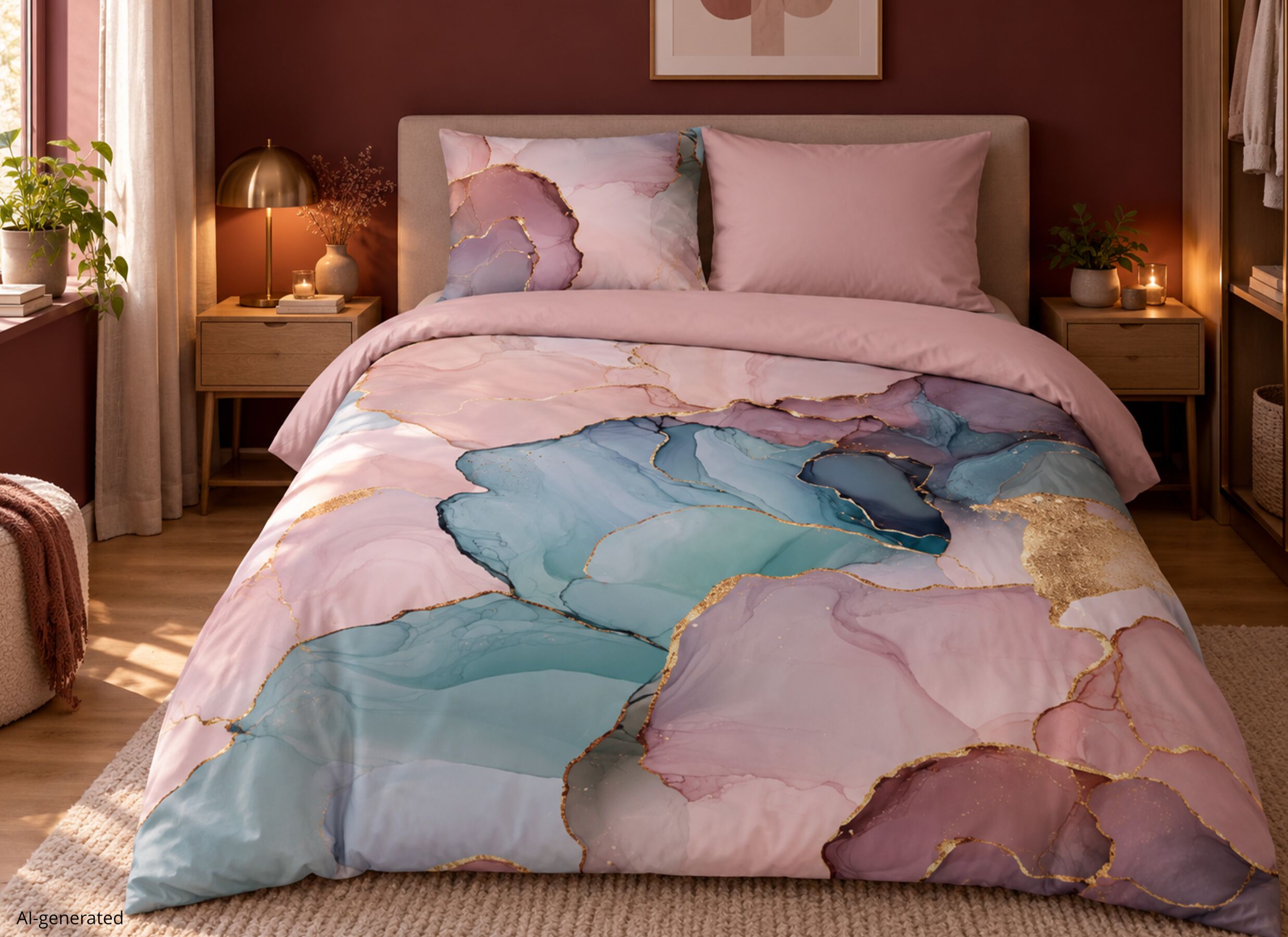 AI Generated - Housse de couette Marley 240x220cm - coton - rose