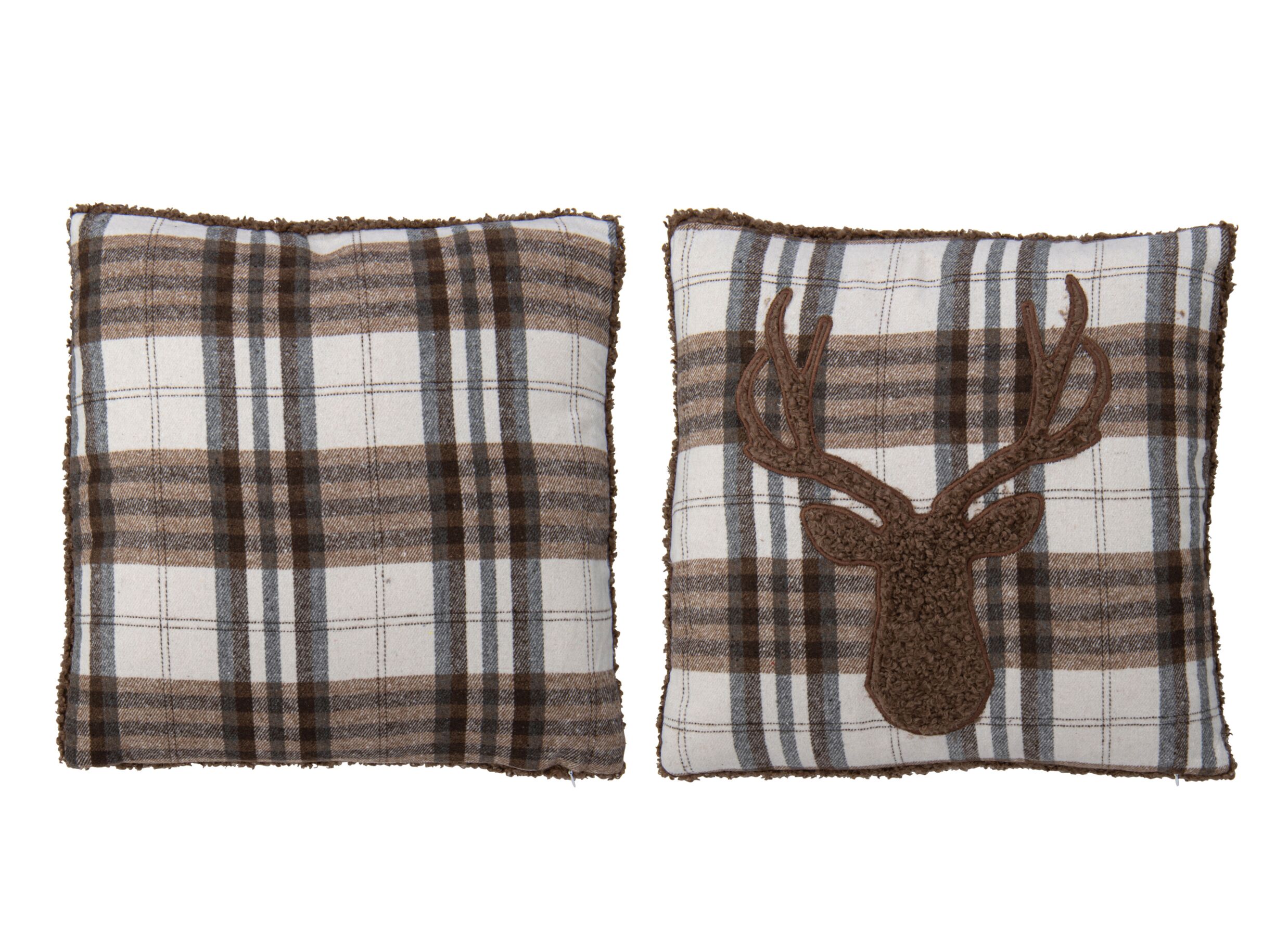 Kussen Geruit Rendier 45x45cm - stof - beige & bruin - Coussin Quadrille Renne 45x45cm - tissu - beige & marron