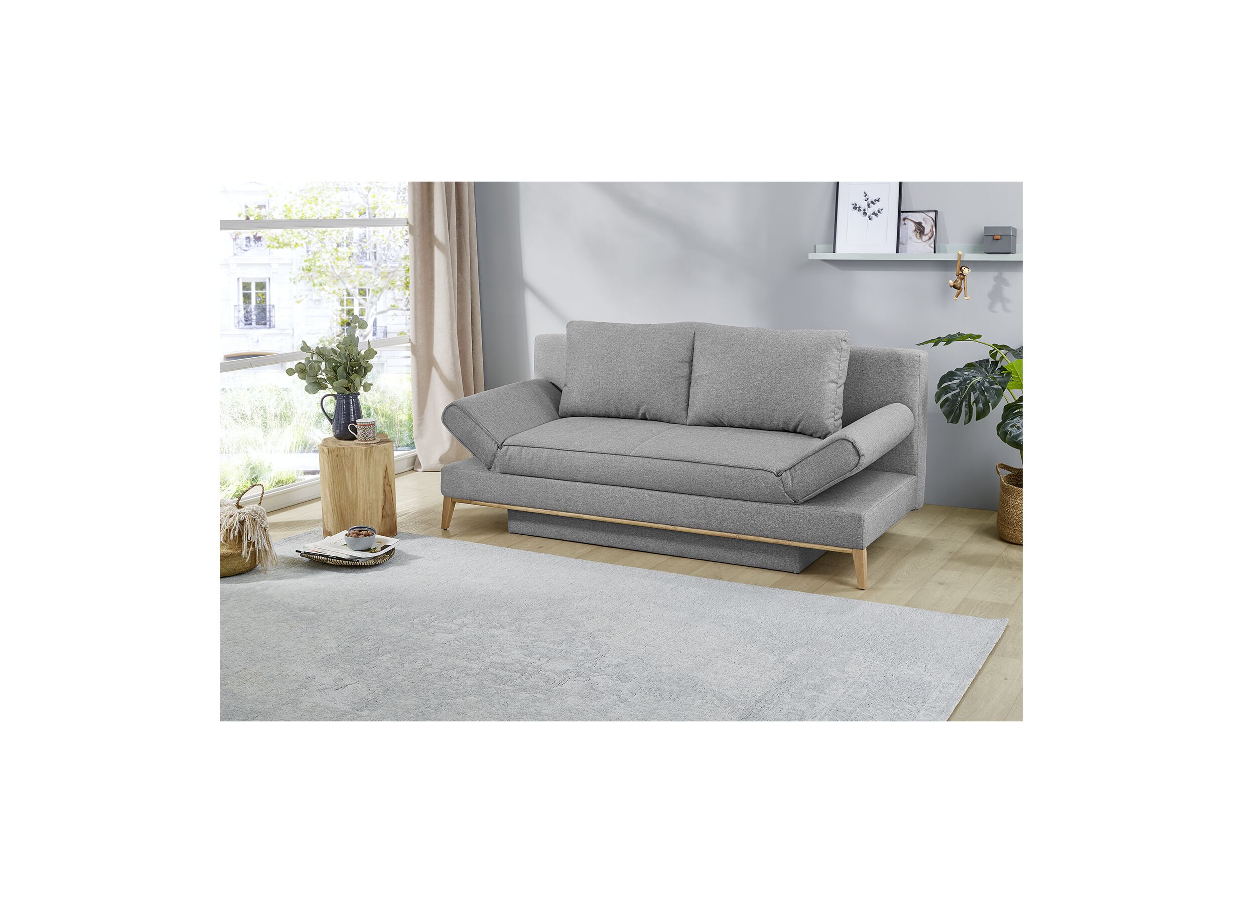 Canapé-lit Yann 2 personnes - 198x92cm - tissu - gris