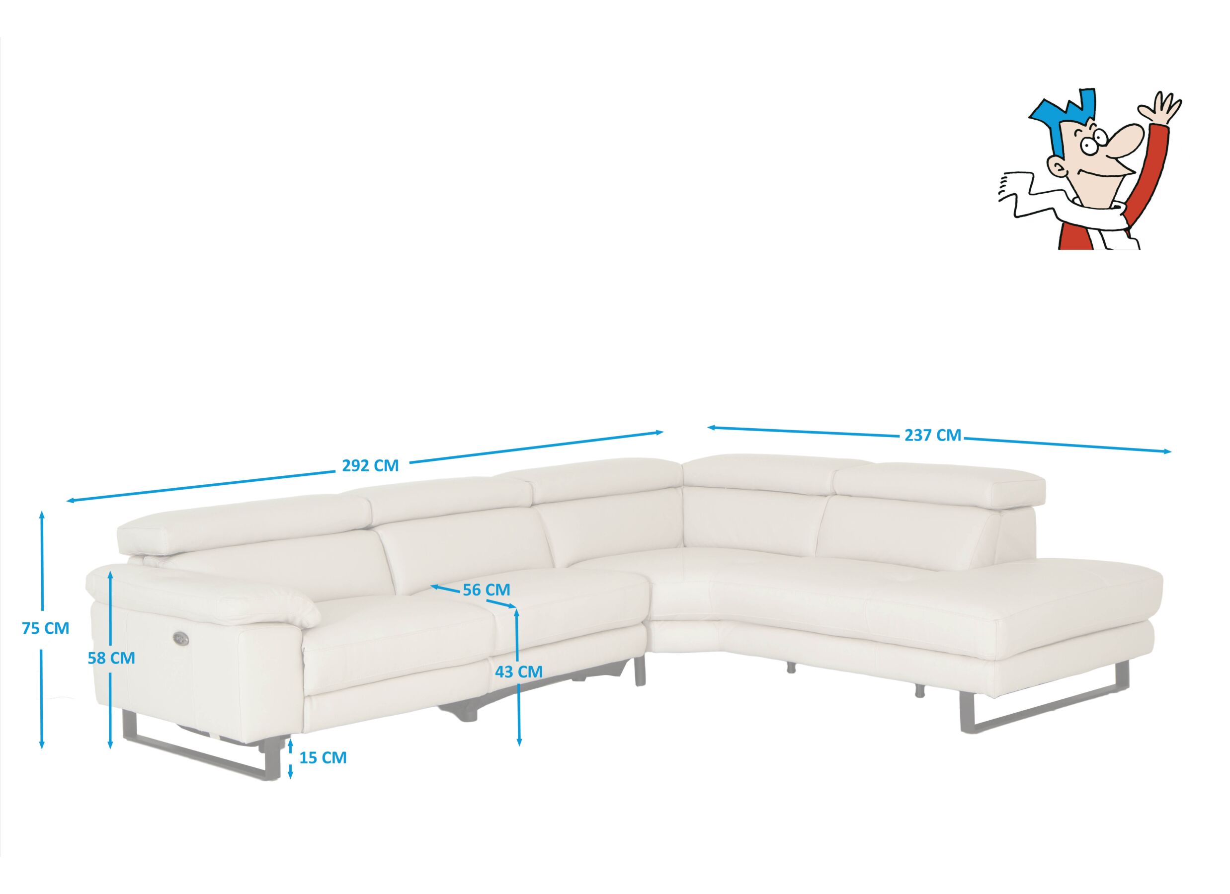 Hoeksalon Uran 292x237cm - leder - beige met relax
