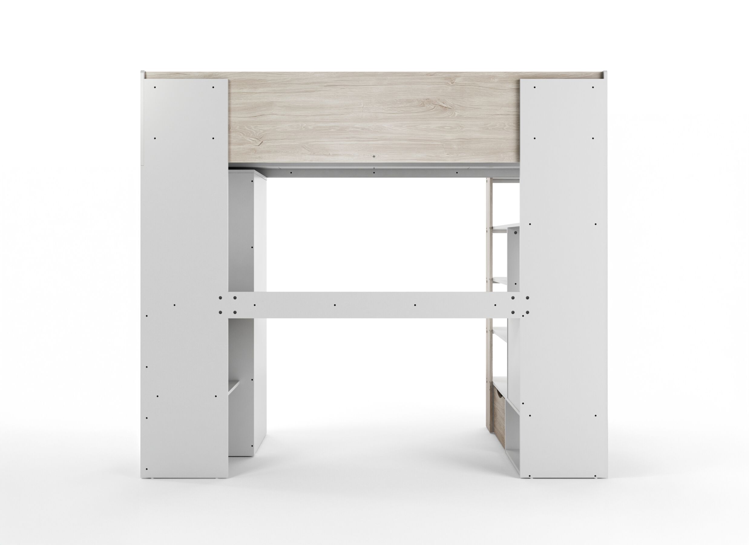 Aperçu - Lit mezzanine Evora 90x200cm - décor - ivory oak & wit avec bureau et rangement