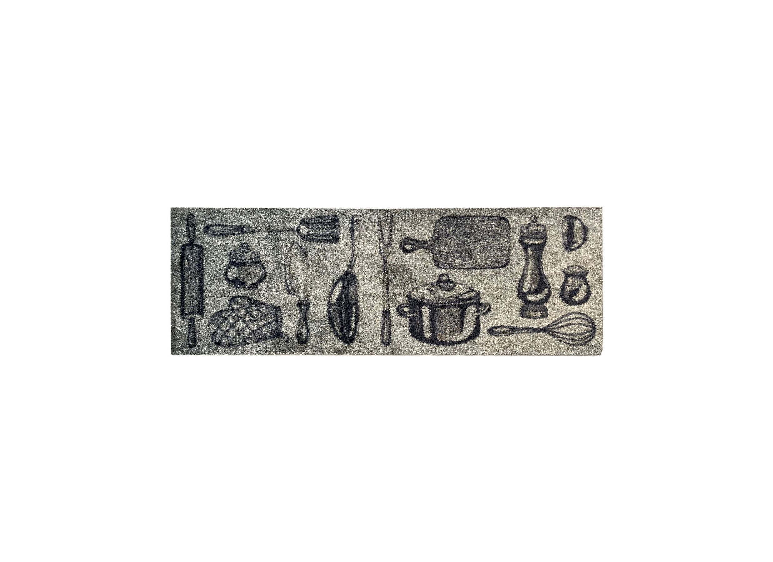 Plus Important - Tapis de cuisine Decosoft 150x50cm - tissu - gris