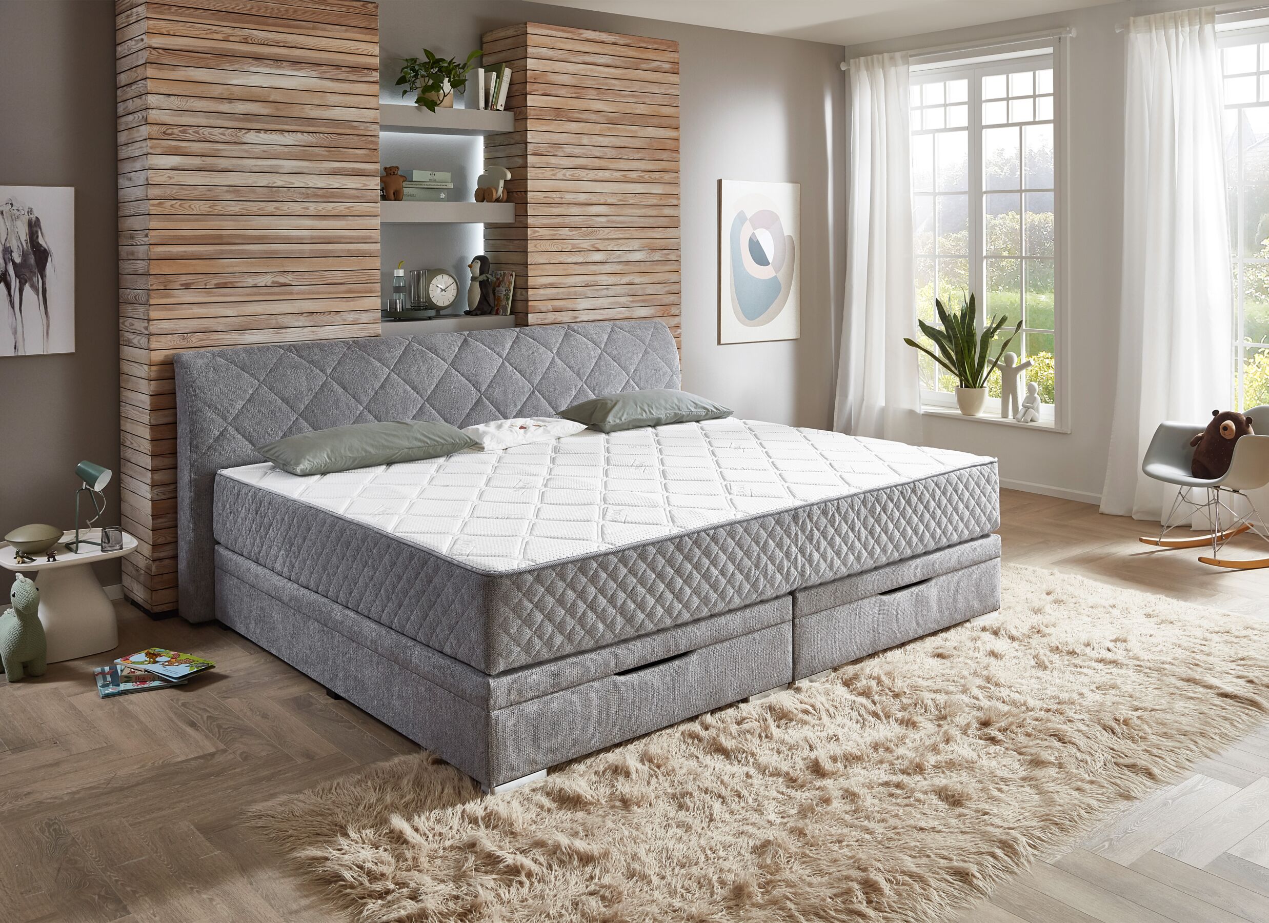 Foto ambiance - Lit box BX2740 240x200cm - tissu - argent avec rangement