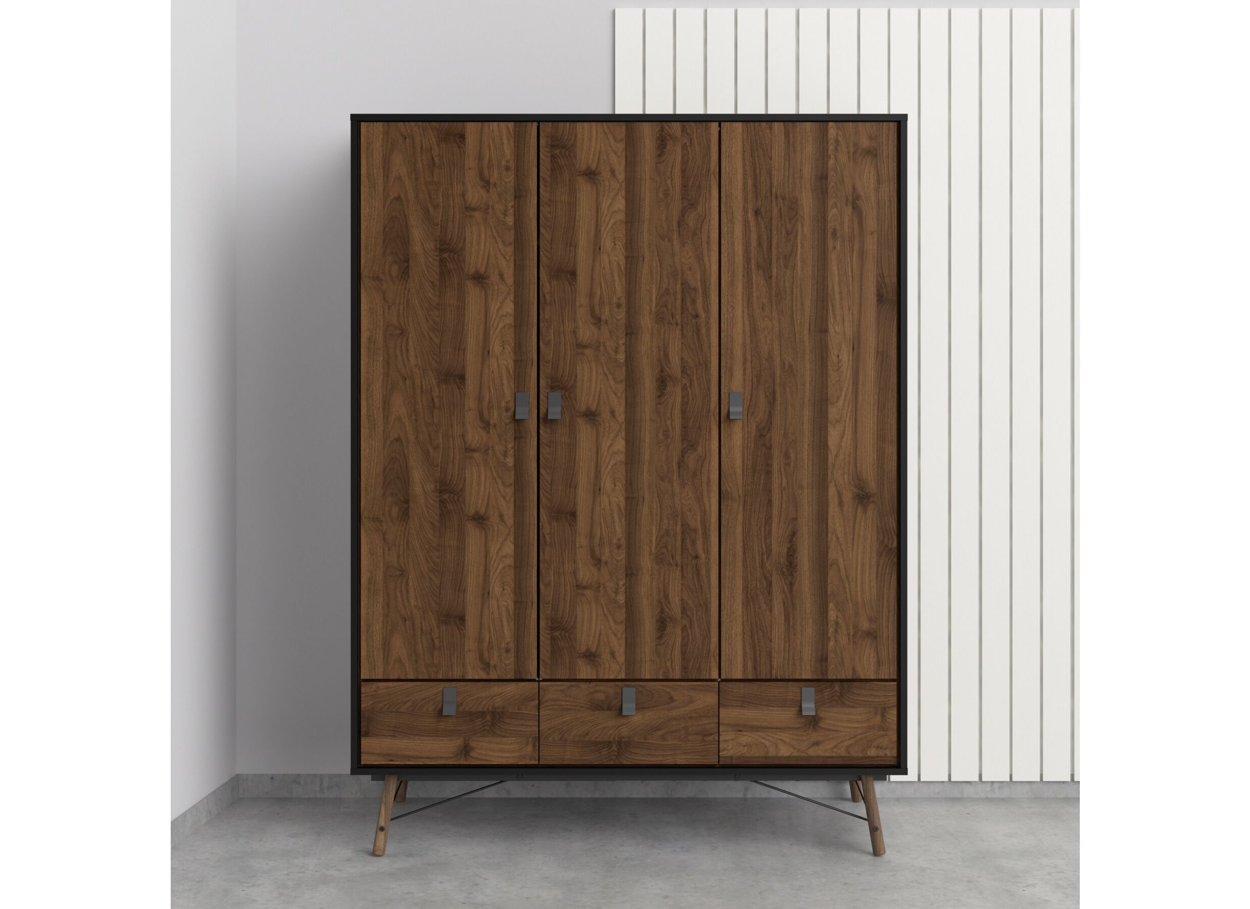 Kleerkast Ry 151cm - decor - mat zwart/okkernoot