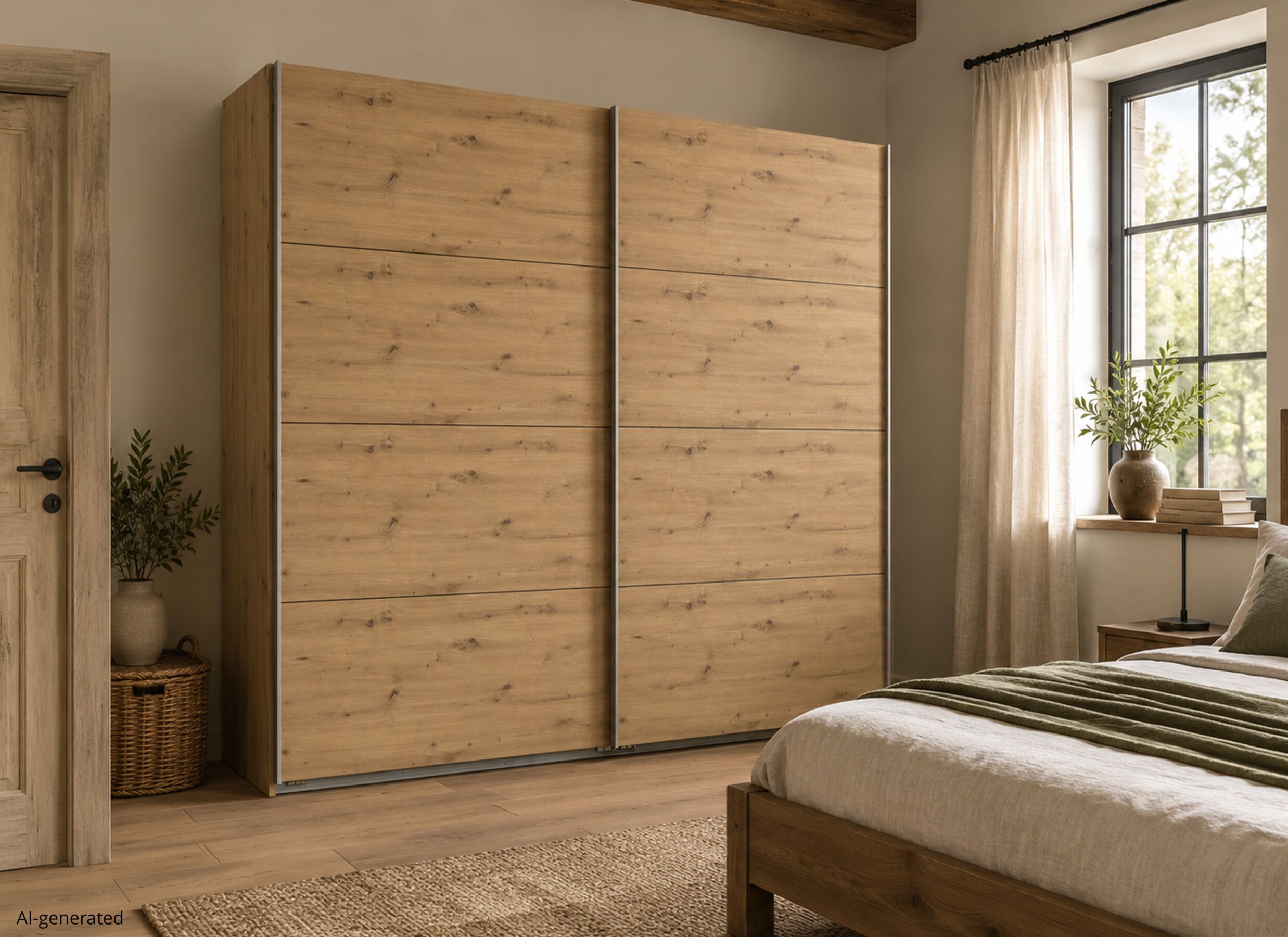 AI Generated - Armoire à portes coulissantes Easyplus 225cm - décor - chêne artisanal