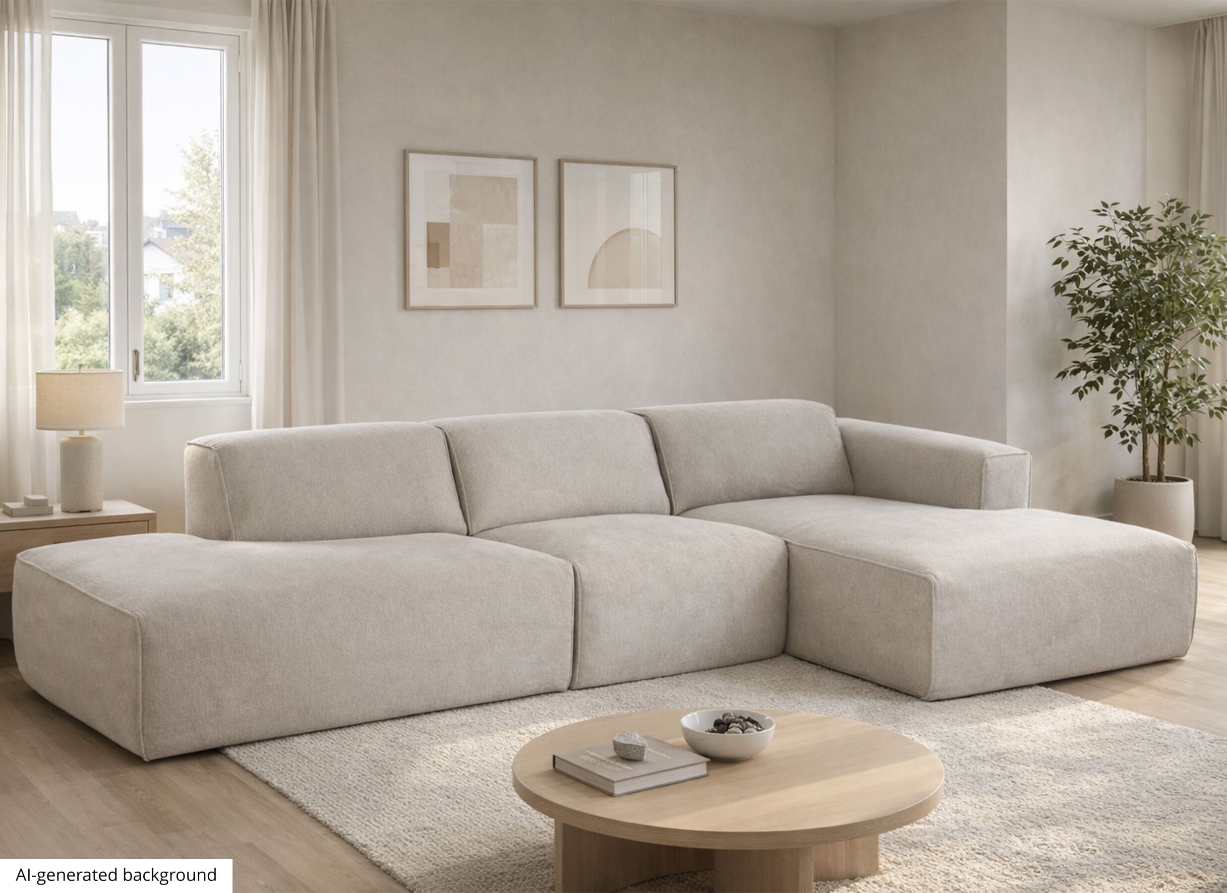 AI Generated - Canapé d'angle Enjoy 307x161cm - tissu - beige