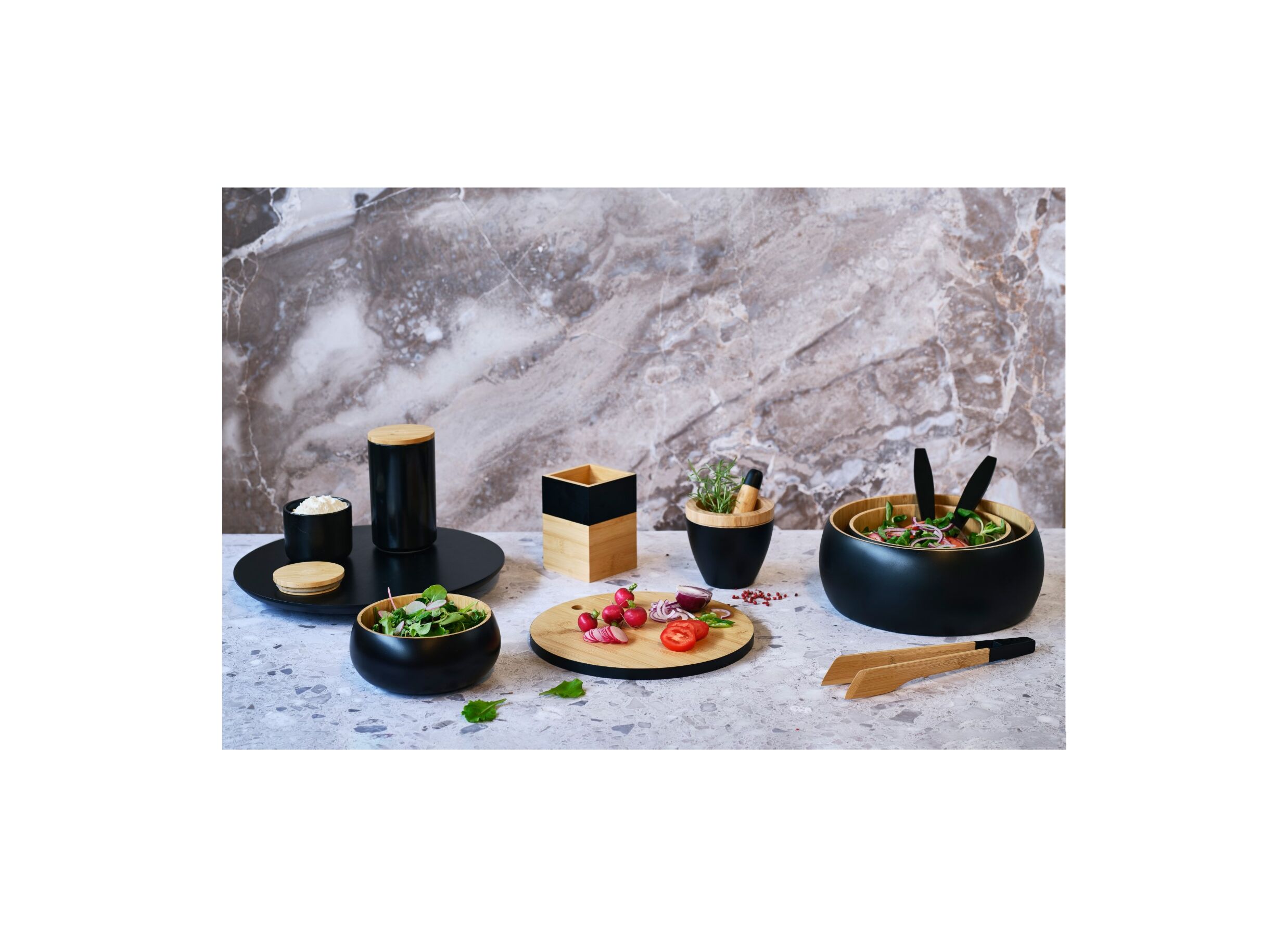 Photo ensemble - Couverts à salade Black & Wood noir 2 pièces