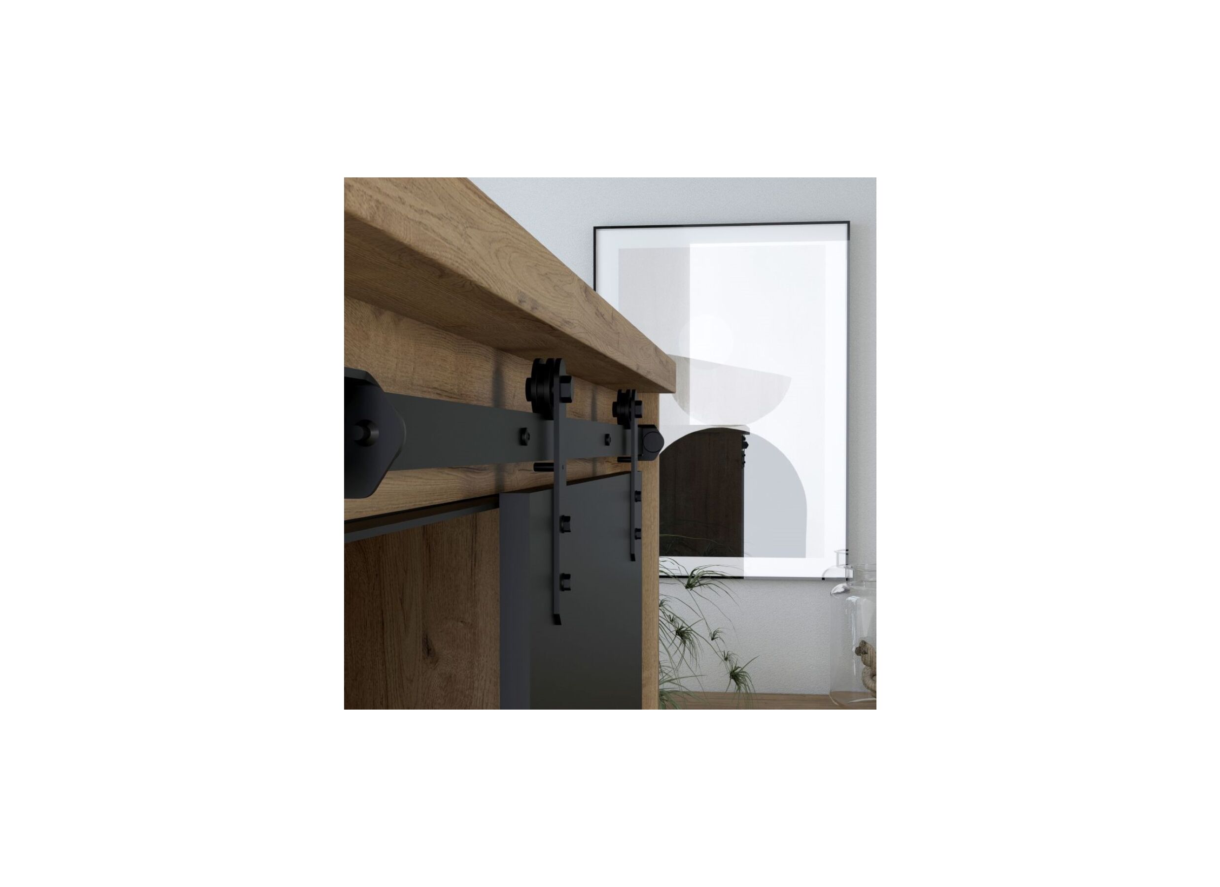 Buffet Kaszimiro 213cm - panneau décor - chêne waterford/noir