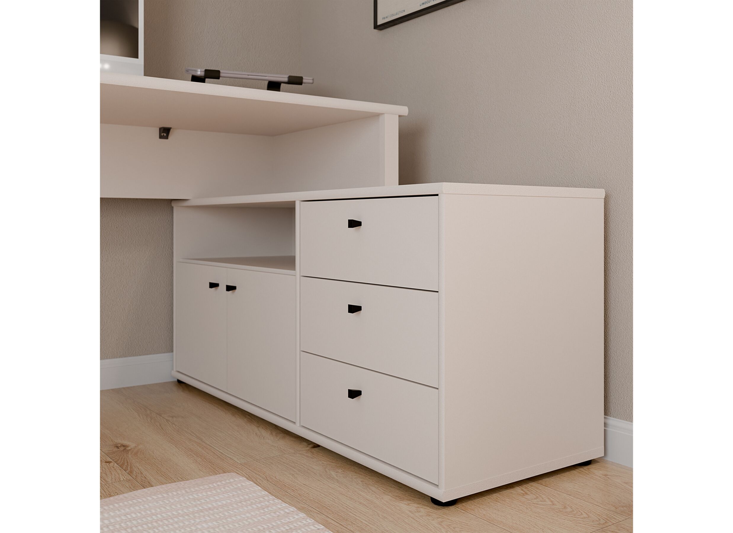 Foto ambiance - Bureau d'angle Topic avec tiroirs 151x121x75cm - décor - cashmere