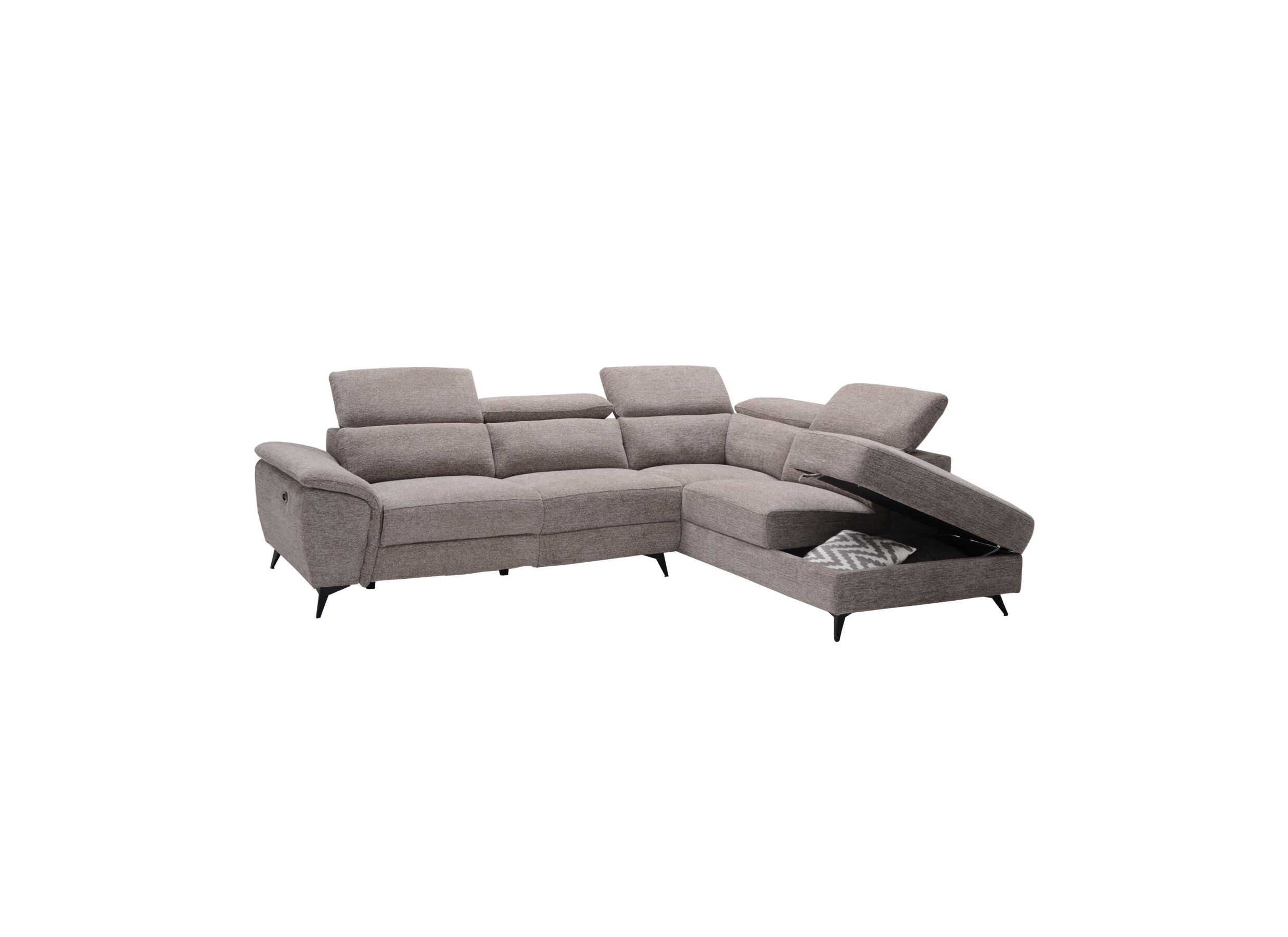 Aperçu - Canapé d'angle Perfume 284x224cm - tissu - gris clair avec relax