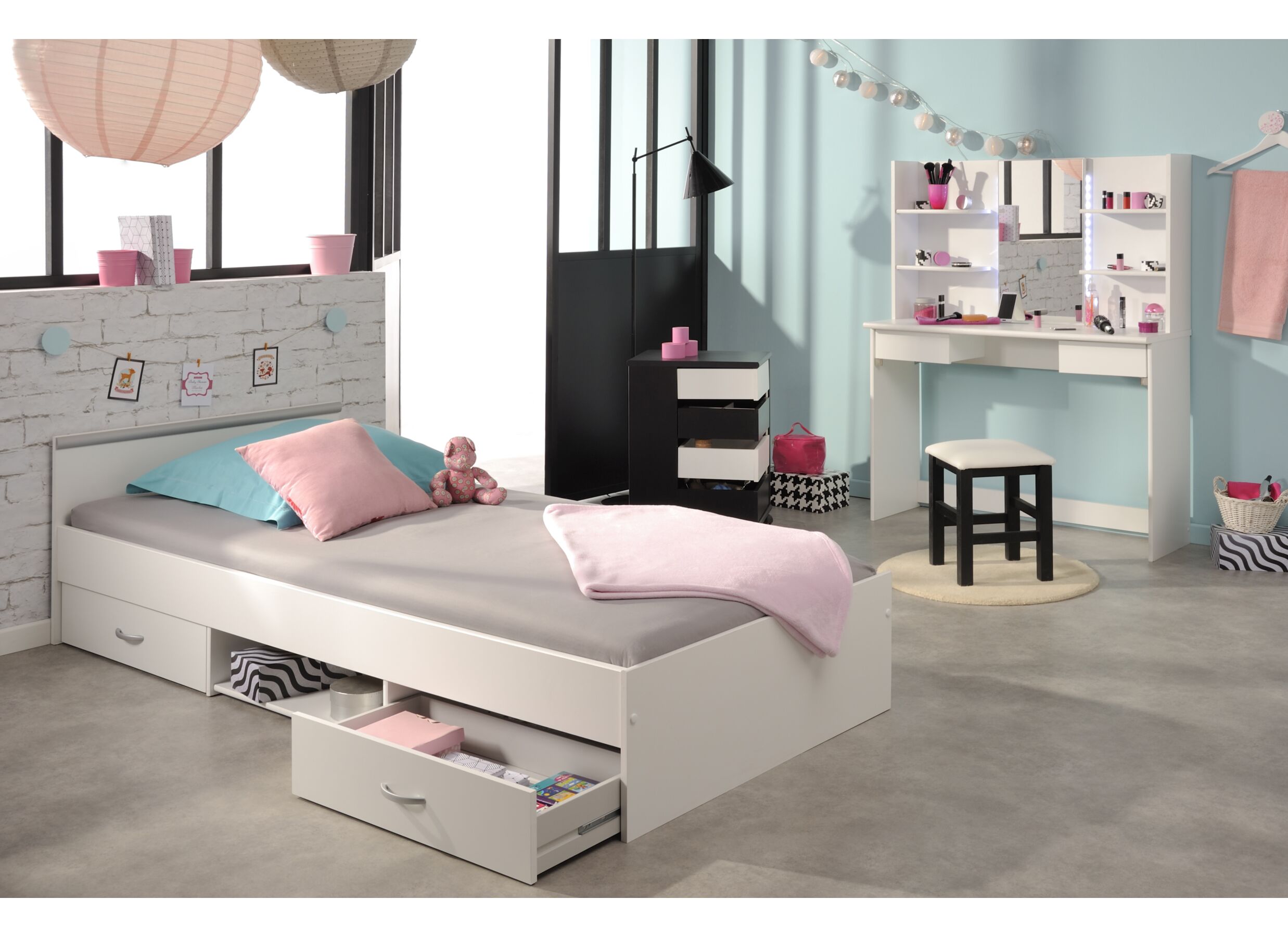 Bed Nashville 90x200cm - decor - wit met opbergruimte
