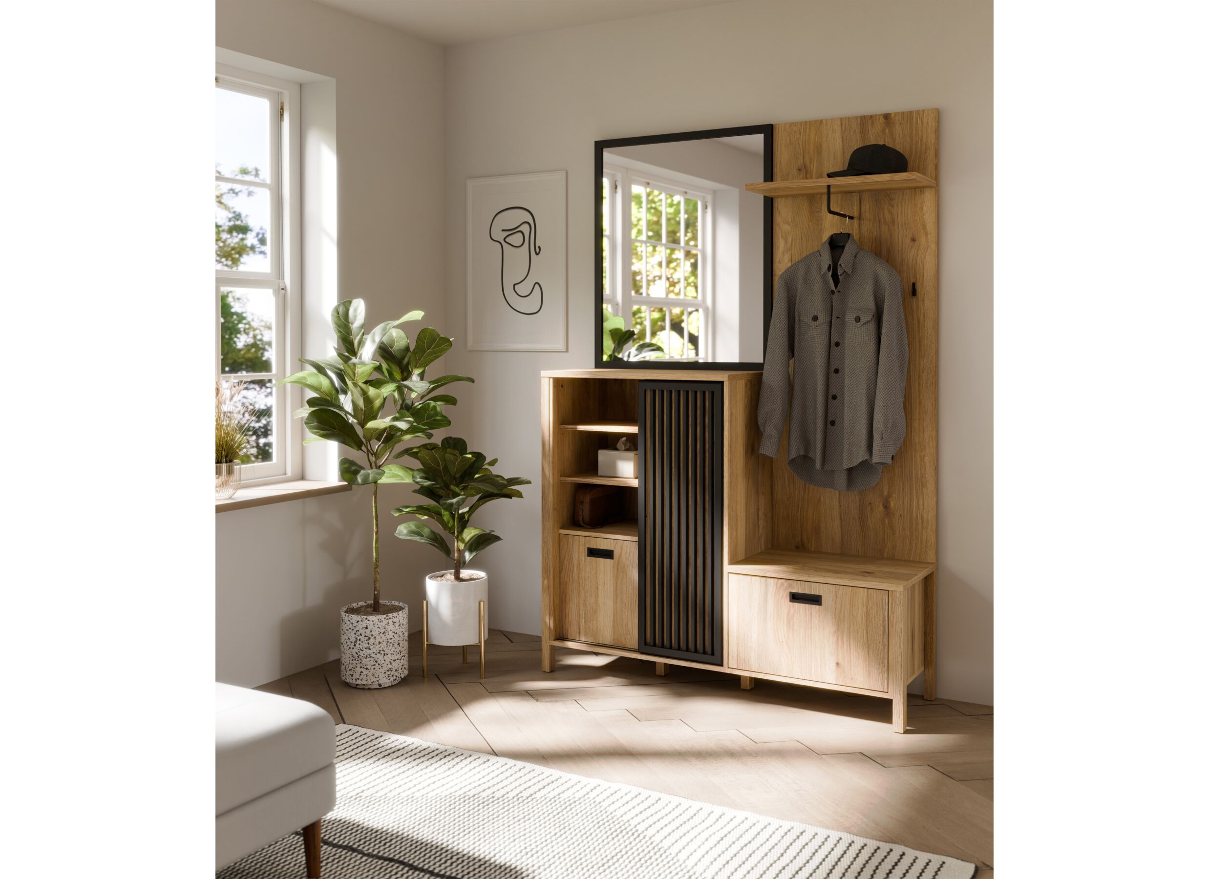 Foto ambiance - Meuble d'entrée Jytana 132cm - décor - chêne mauvella & noir