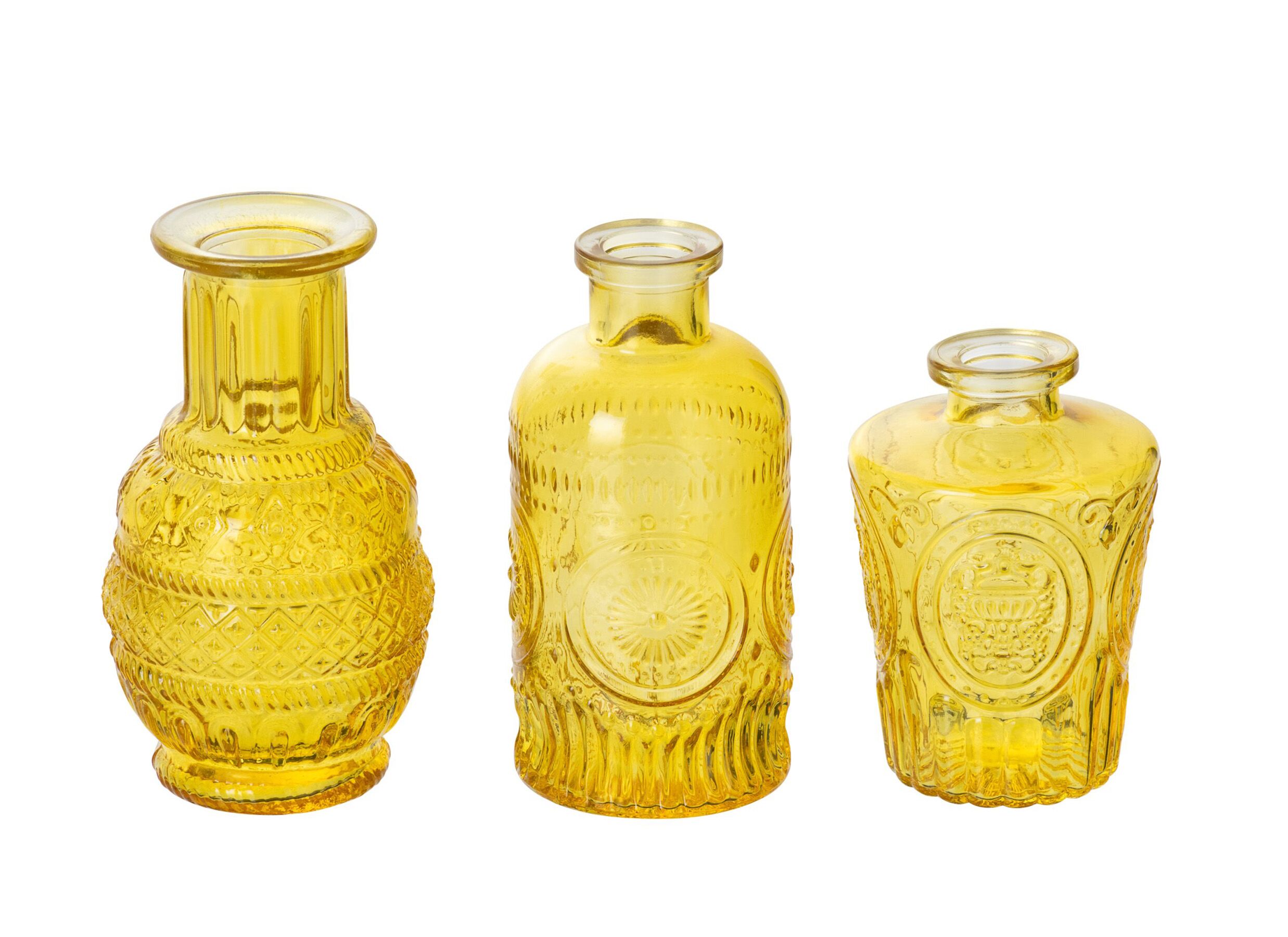 Vaas Soliflore set van 3 - glas - geel - Vase Soliflore lot de 3 - verre - jaune