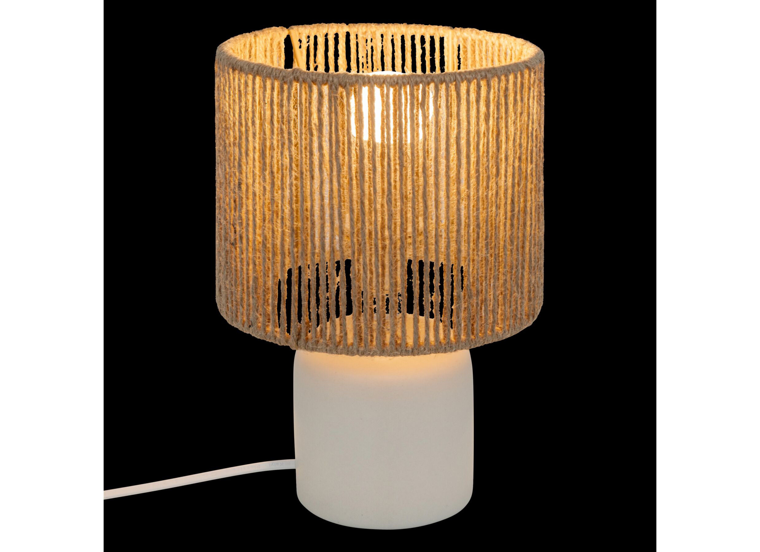Aperçu - Lampe de table Koby Ø16xH24cm E14 - stoneware & jute - blanc & naturel