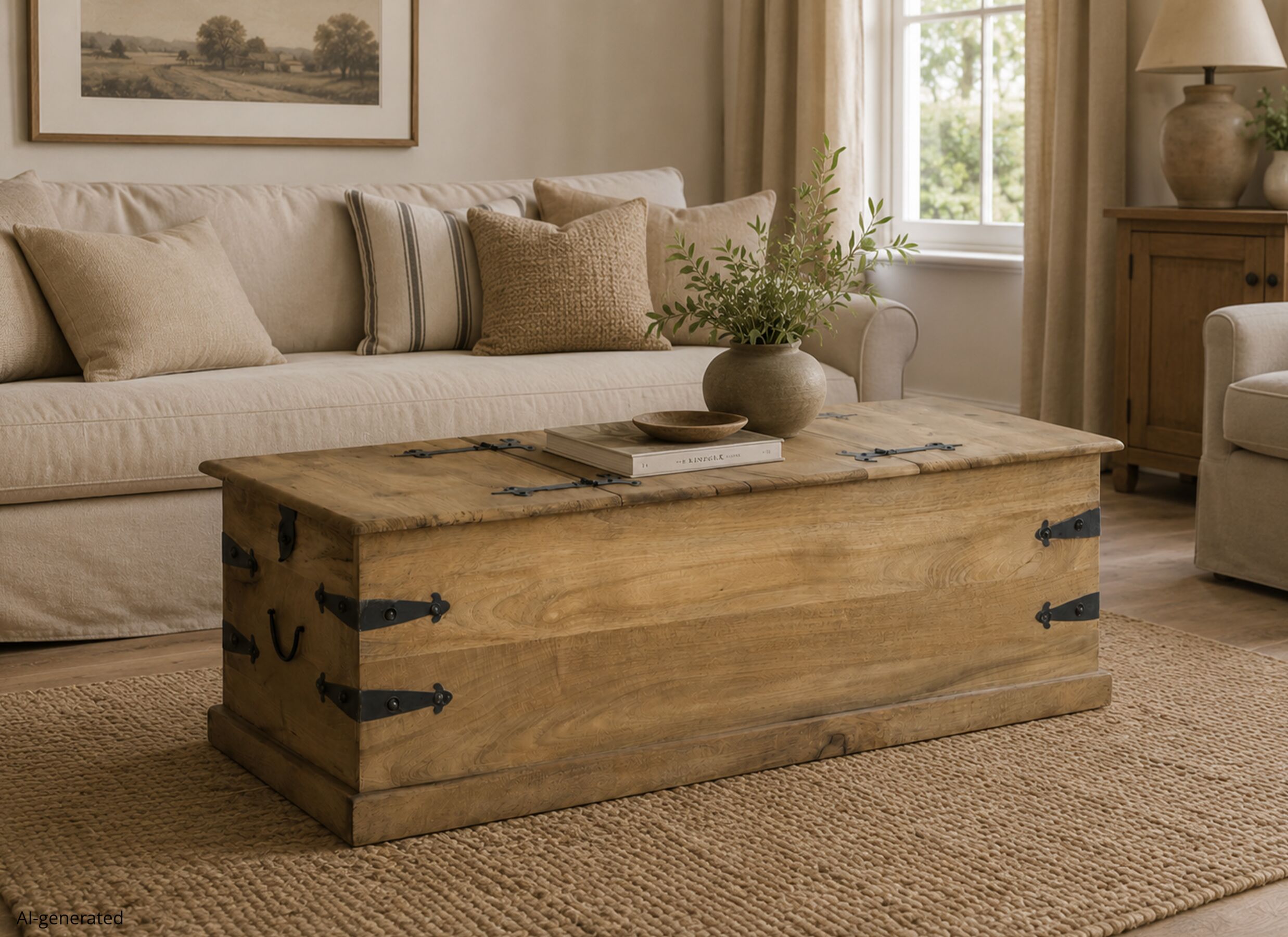 AI Generated - Table basse Cyclops 118x53cm - bois massif - naturel