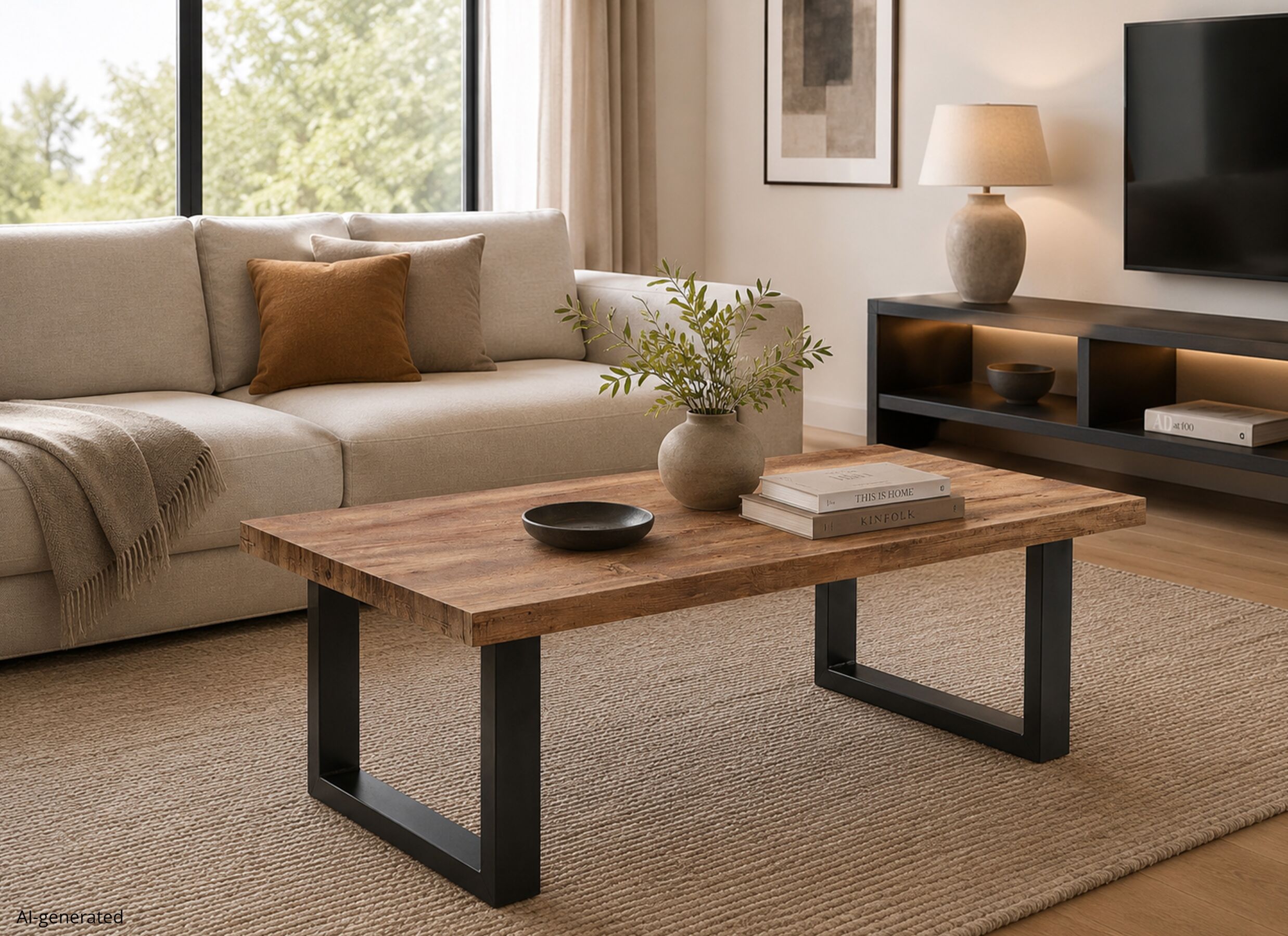 AI Generated - Table basse Estrella 130x65cm - décor - industrial oak