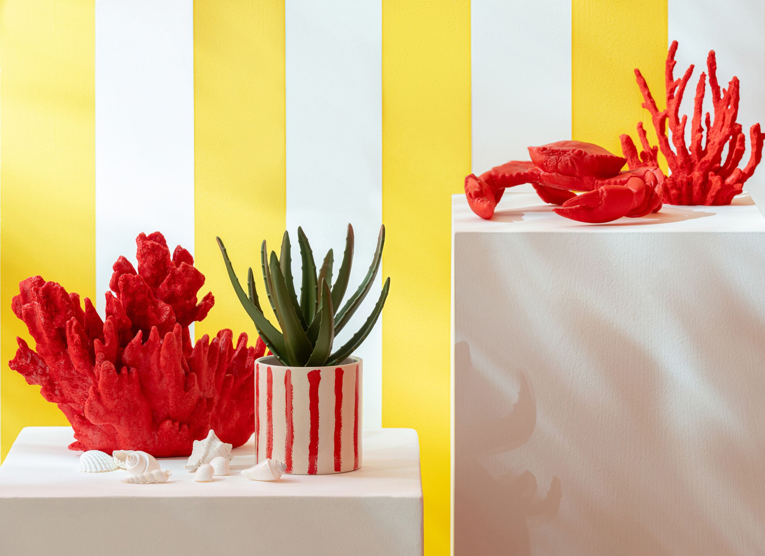 Foto ambiance - Cache-pot H14cm - céramique - rouge & blanc lot de 3