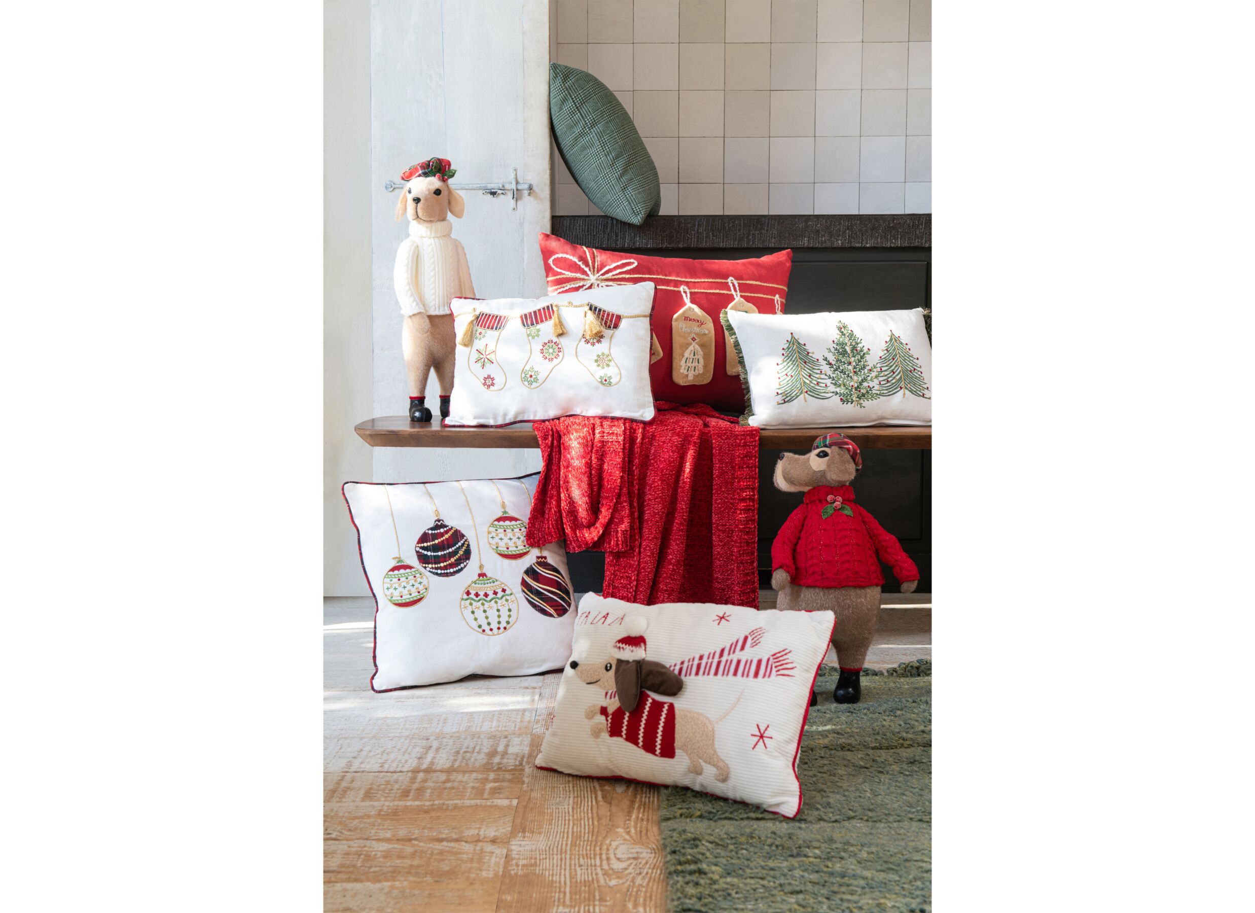 Foto ambiance - Coussin Chien de Noël 50x35cm - tissu - multicolor