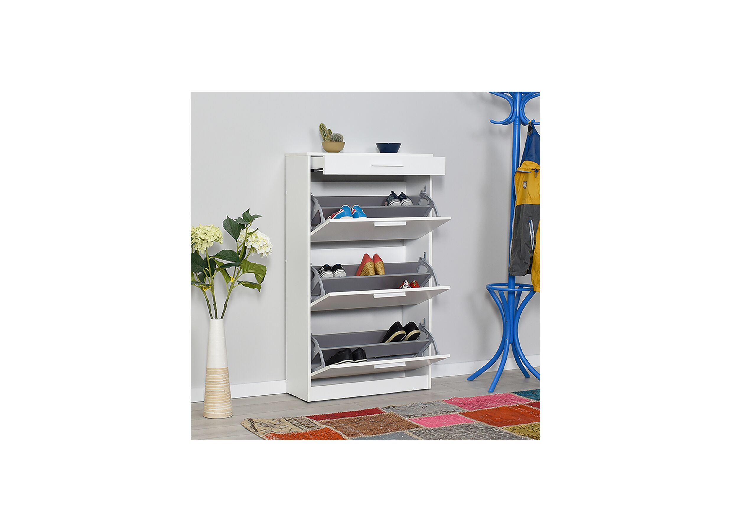 Schoenenkast Bagan 75x29x128cm - melamine - wit
