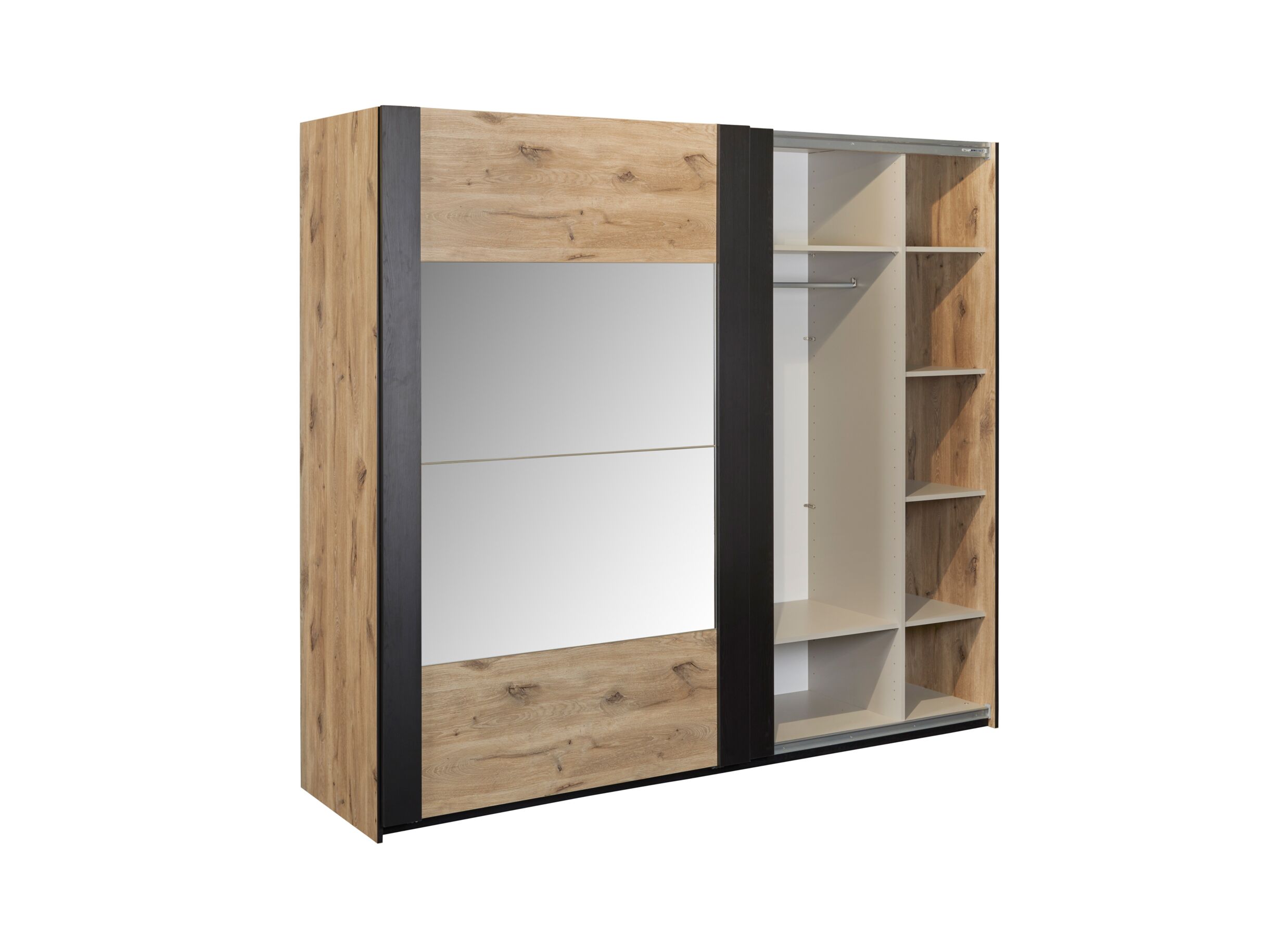 Armoire à portes coulissantes Sofia 246cm - décor - chêne canyon/noir