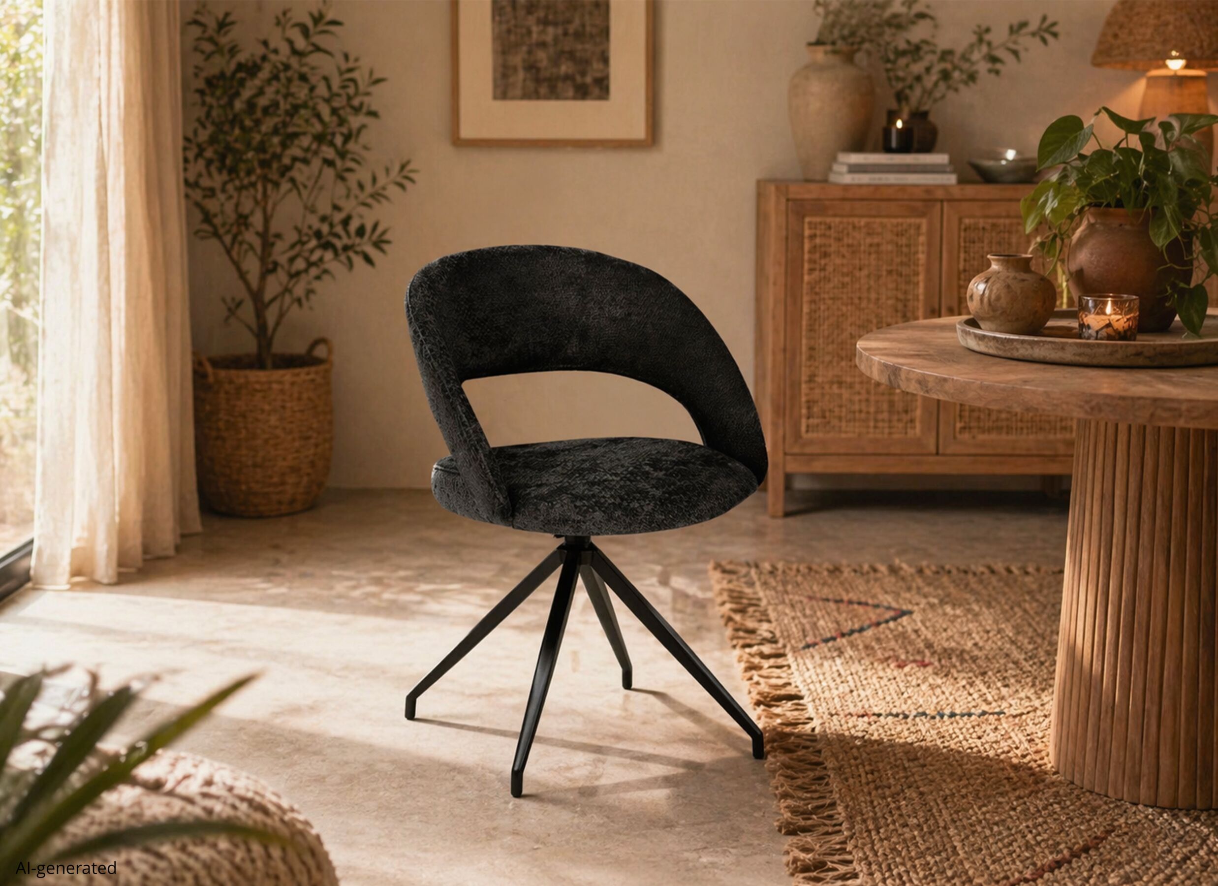 AI Generated - Chaise Indy 58x60x85cm - tissu - anthracite