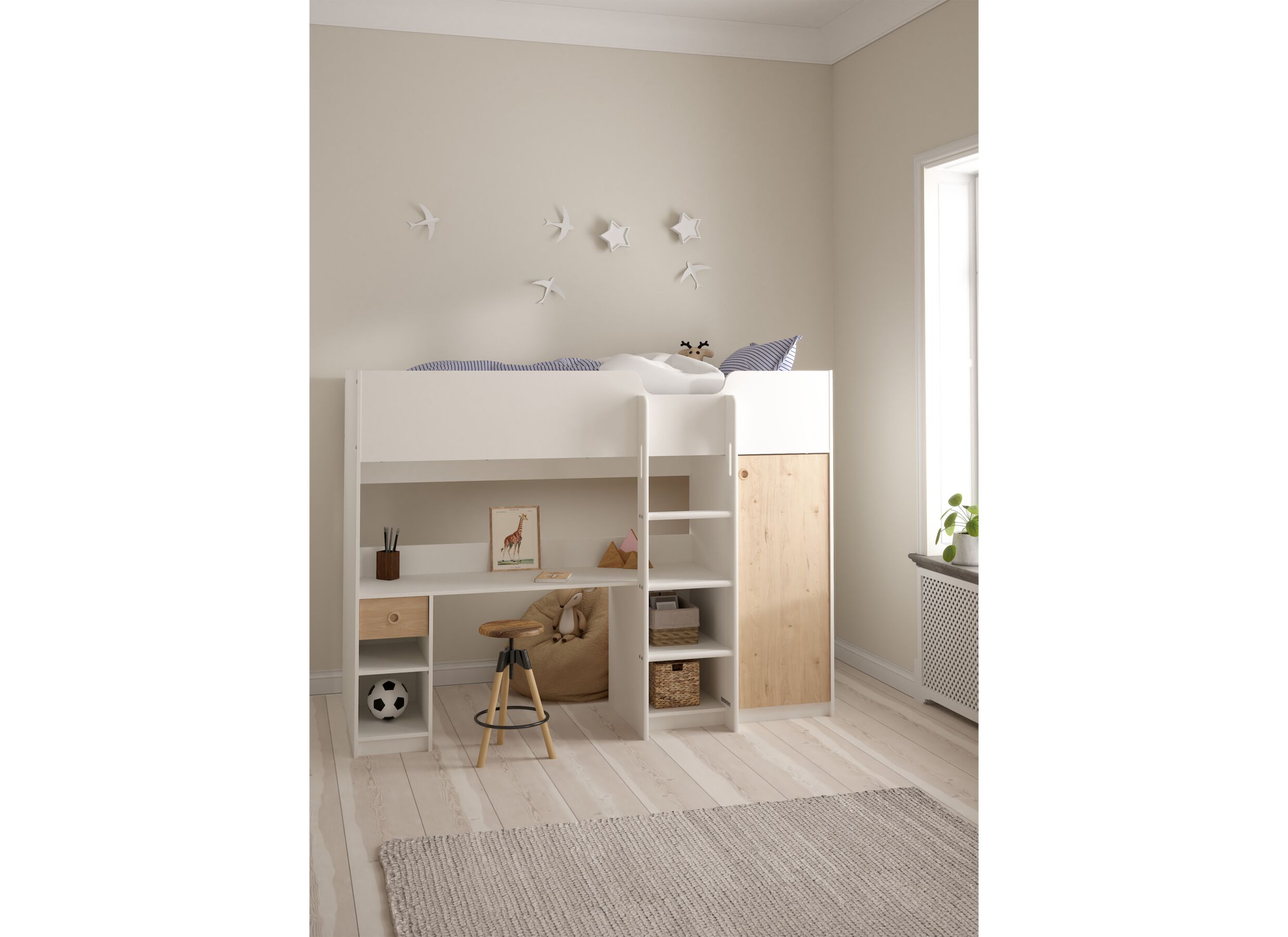 Foto ambiance - Lit mezzanine Lyon 90x200 - décor - blanc & jackson hickory
