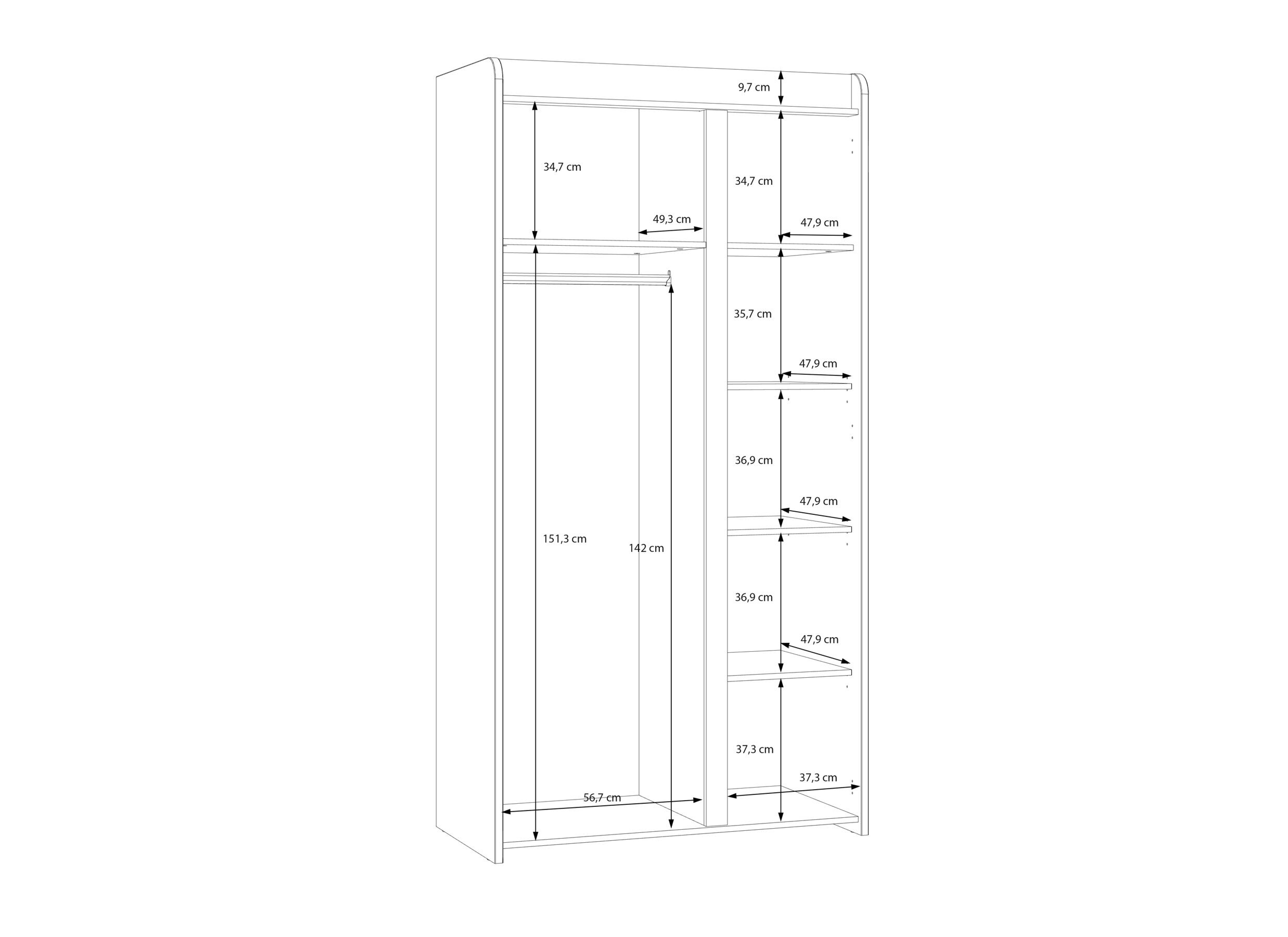 Dimensions - Armoire Hoa 105x53x205 - décor - chêne mauvella/vert
