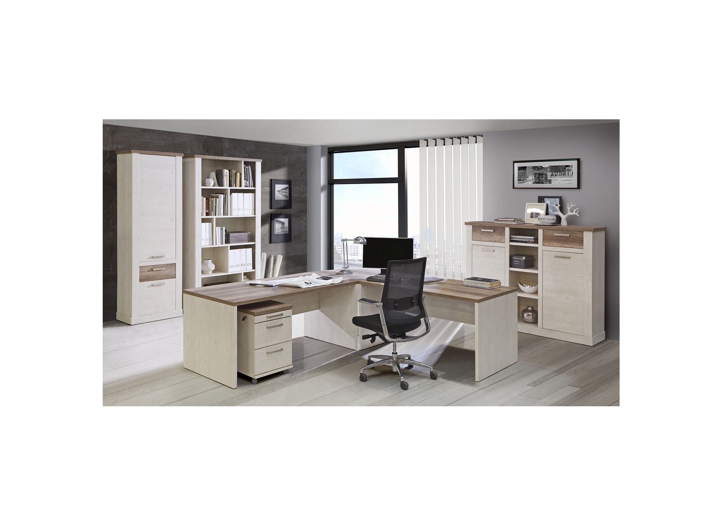 Kantoor Duro 7-delig - meubelplaat - pine white/antique oak