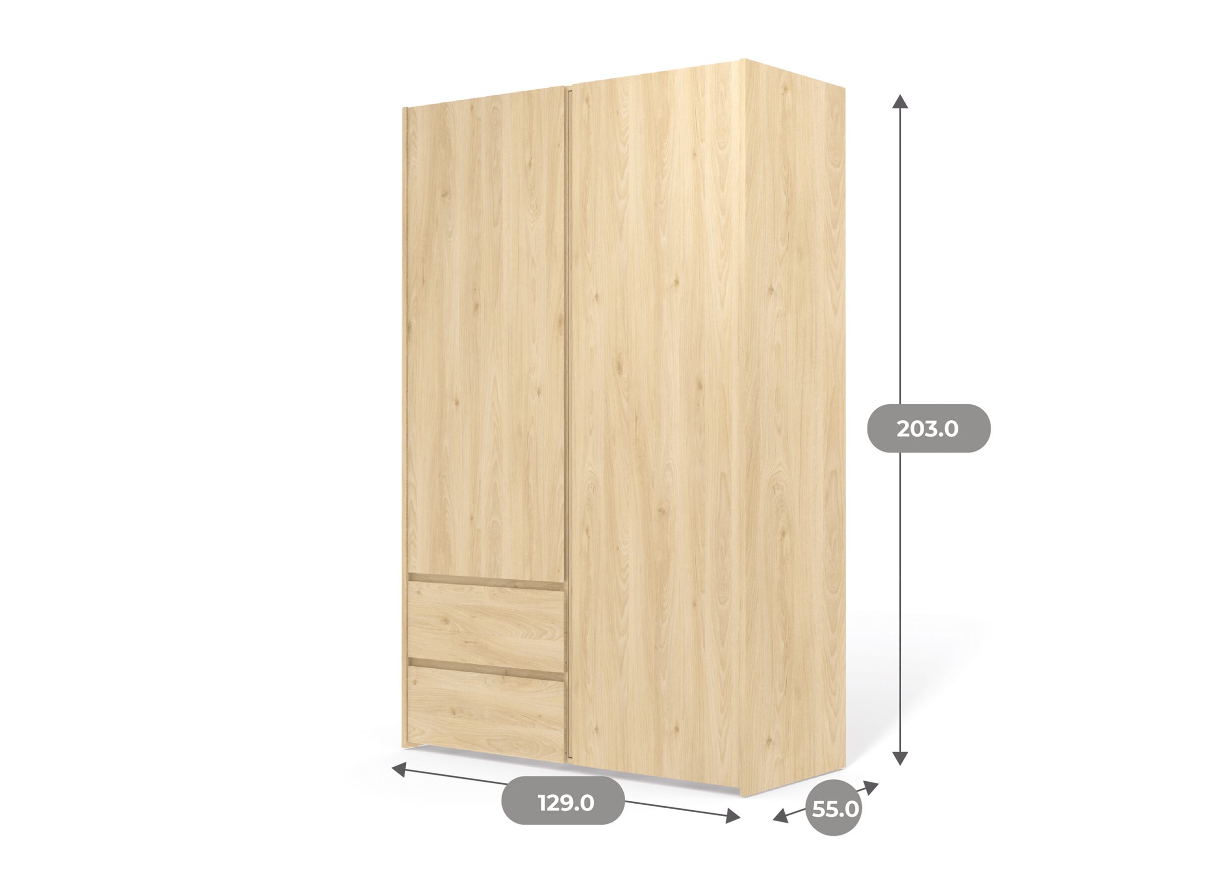 Dimensions - Garde-robe Mosaik 129cm - décor - hickory