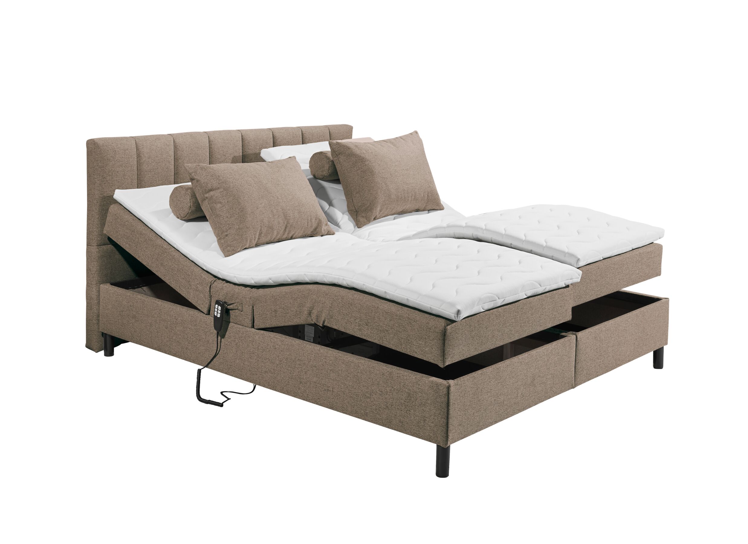 Bedbox Miralindo 180x200cm - stof - bruin elektrisch