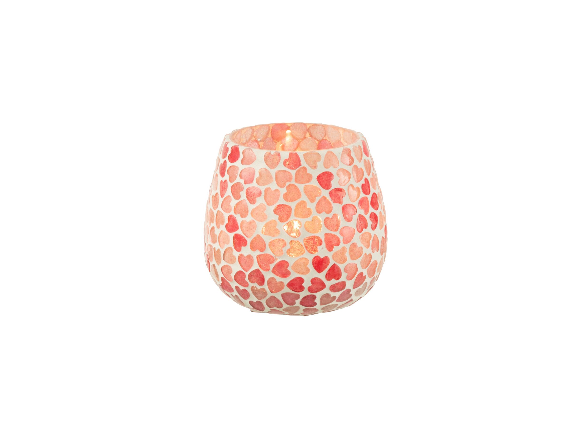 Overzichtsfoto - Theelichthouder Hart Ø9x8cm - glas - roze