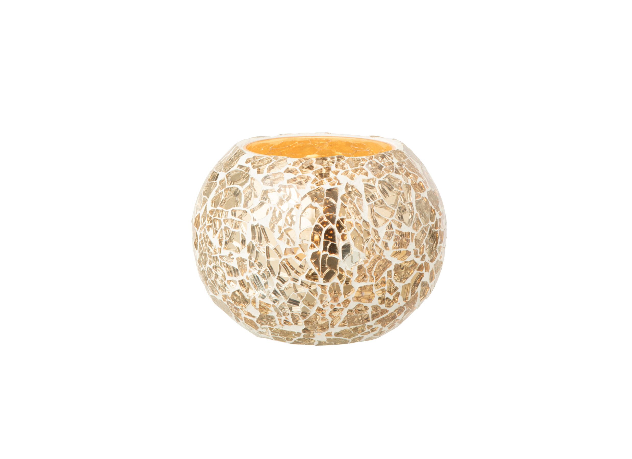 Overzichtsfoto - Theelichthouder Bal Gekraakt Ø10x8,5cm - glas - goudkleurig