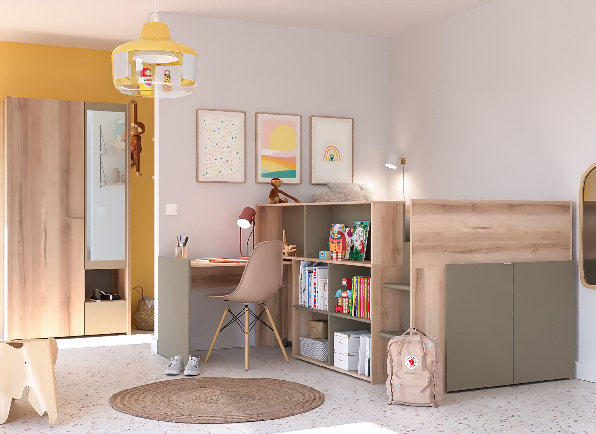 Foto ambiance - Lit mi-hauteur Iggy 90x200cm - décor - sarnia oak