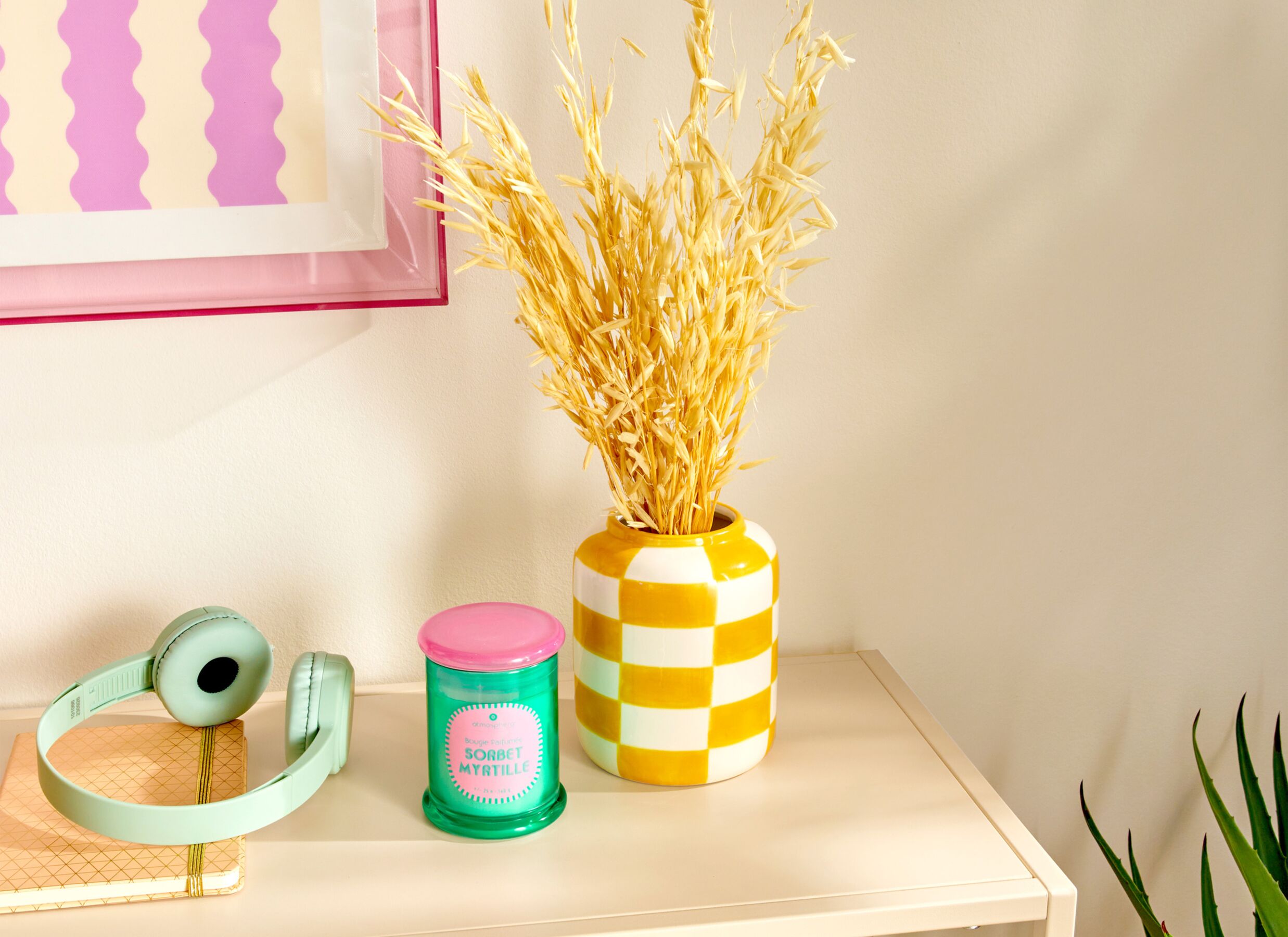 Foto ambiance - Vase Damier H14cm - dolomite - multicolore