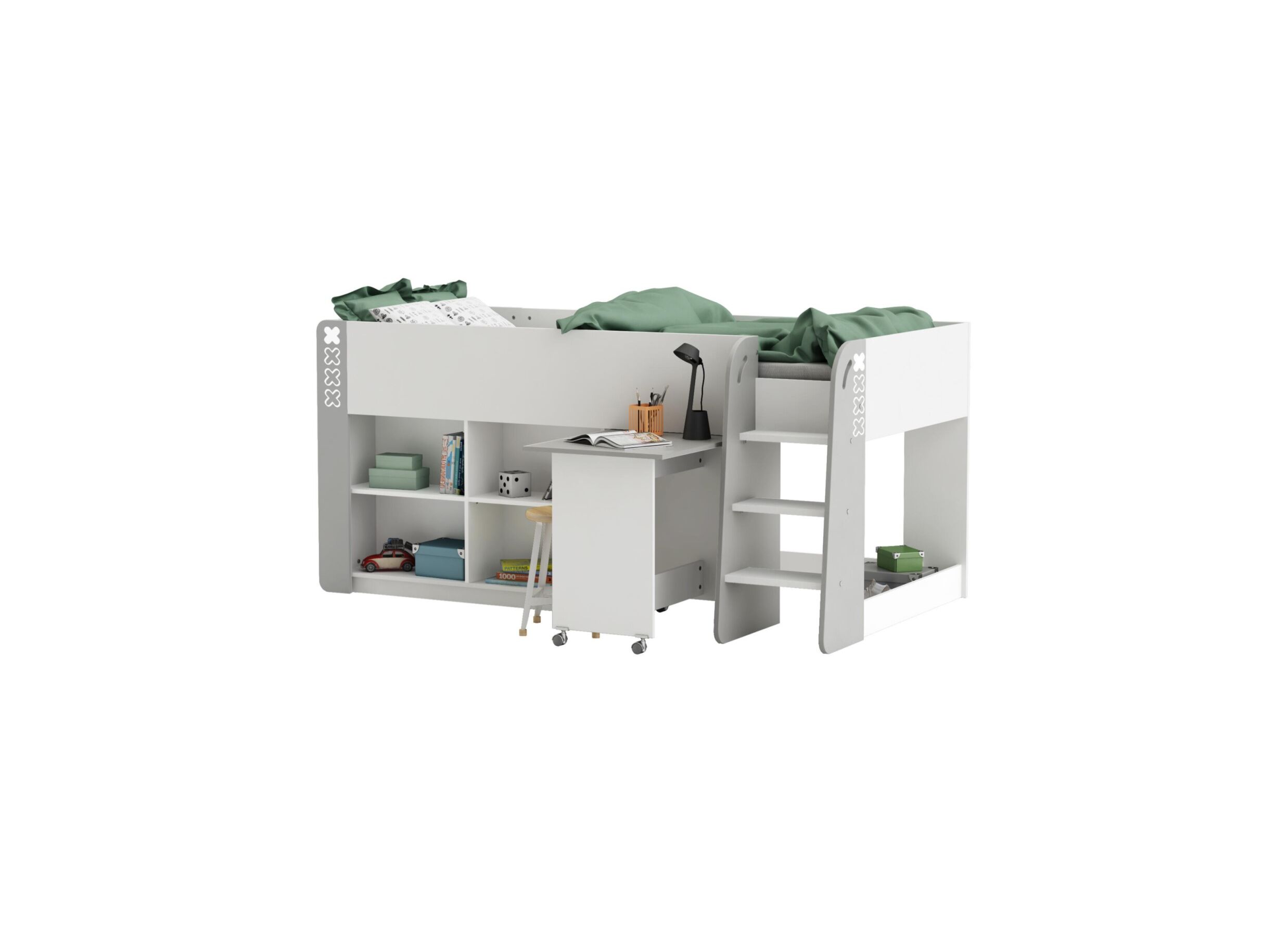 Lit mi-hauteur Hampton 90x200cm blanc gris - Lit mi-hauteur Hampton 90x200cm blanc gris