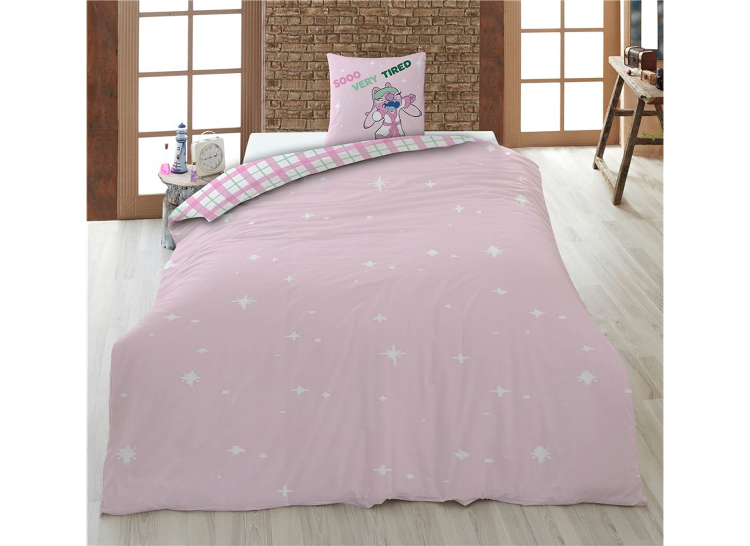 Aperçu - Housse de couette Stitch 140x200cm - polycoton- rose