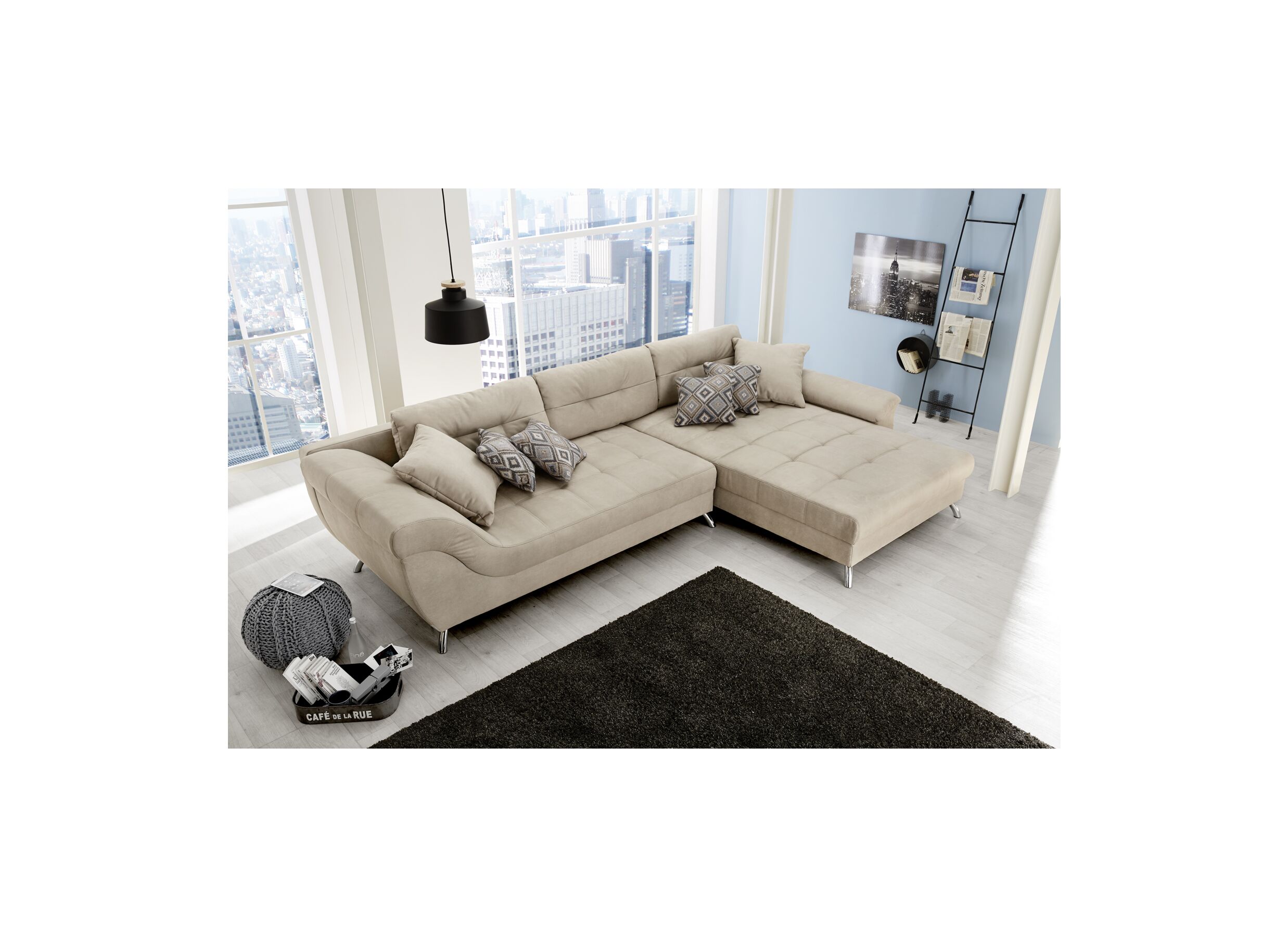 Hoeksalon San Francisco 355x218cm - stof - beige