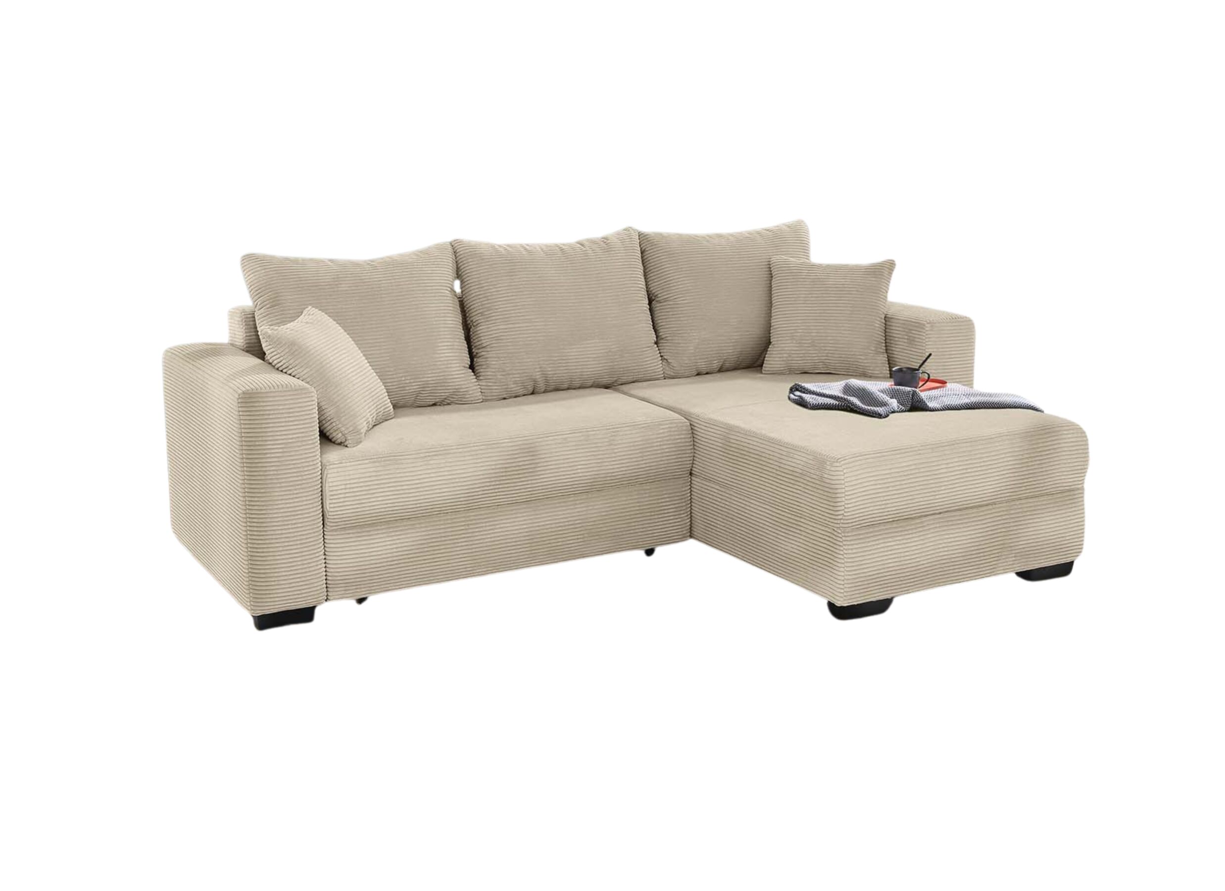 Plus Important - Canapé d'angle Elmau 235x169cm - tissu - gris clair avec fonction lit et rangement