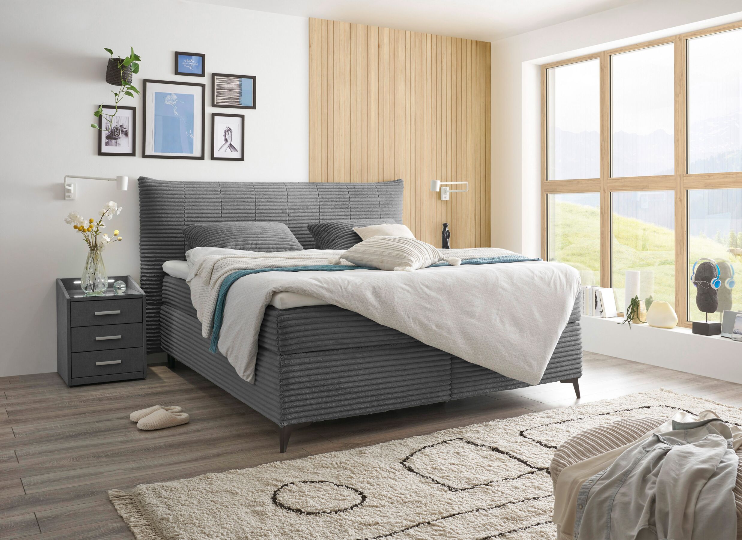 Foto ambiance - Boxspring Seattle 180x200cm - tissu - anthracite