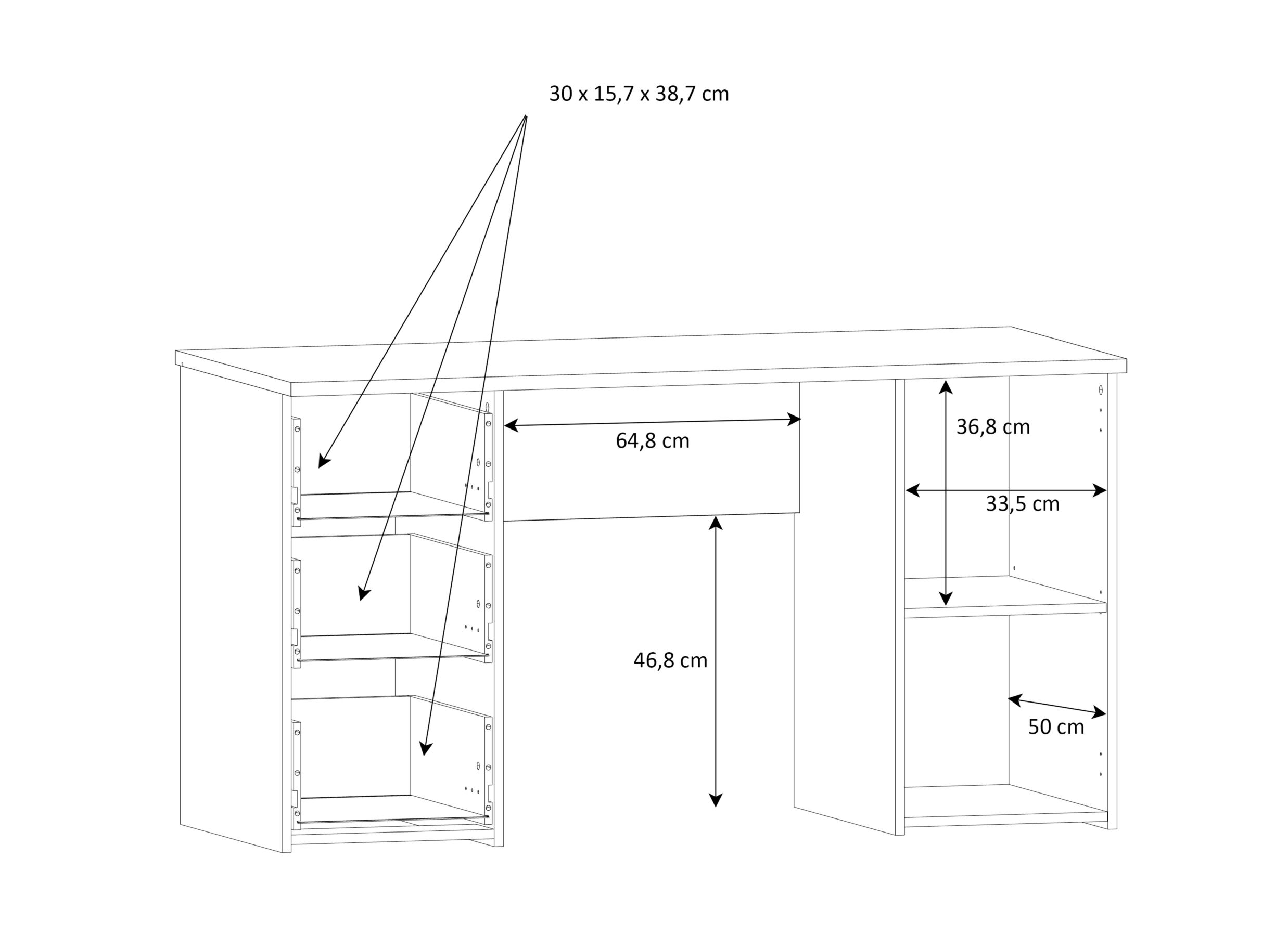 Dimensions - Bureau Net307 138x60x74cm - décor - blanc & chêne artisanal