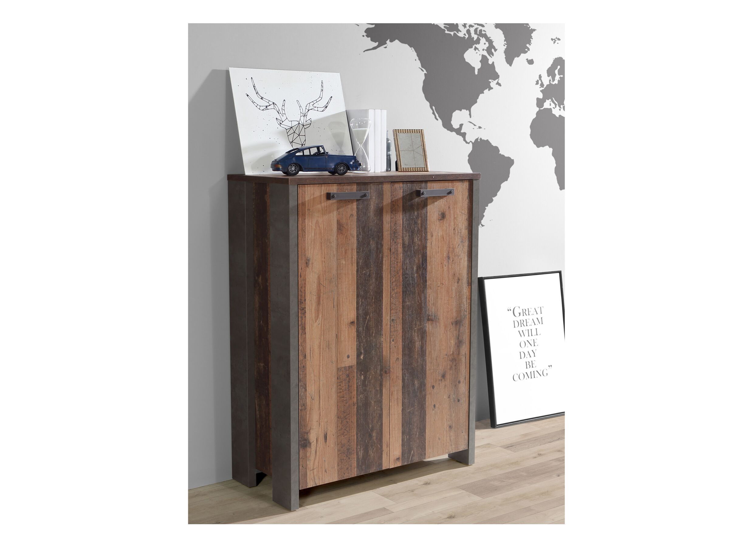 Opbergkast Clif-B 86cm - meubelplaat - old wood/beton