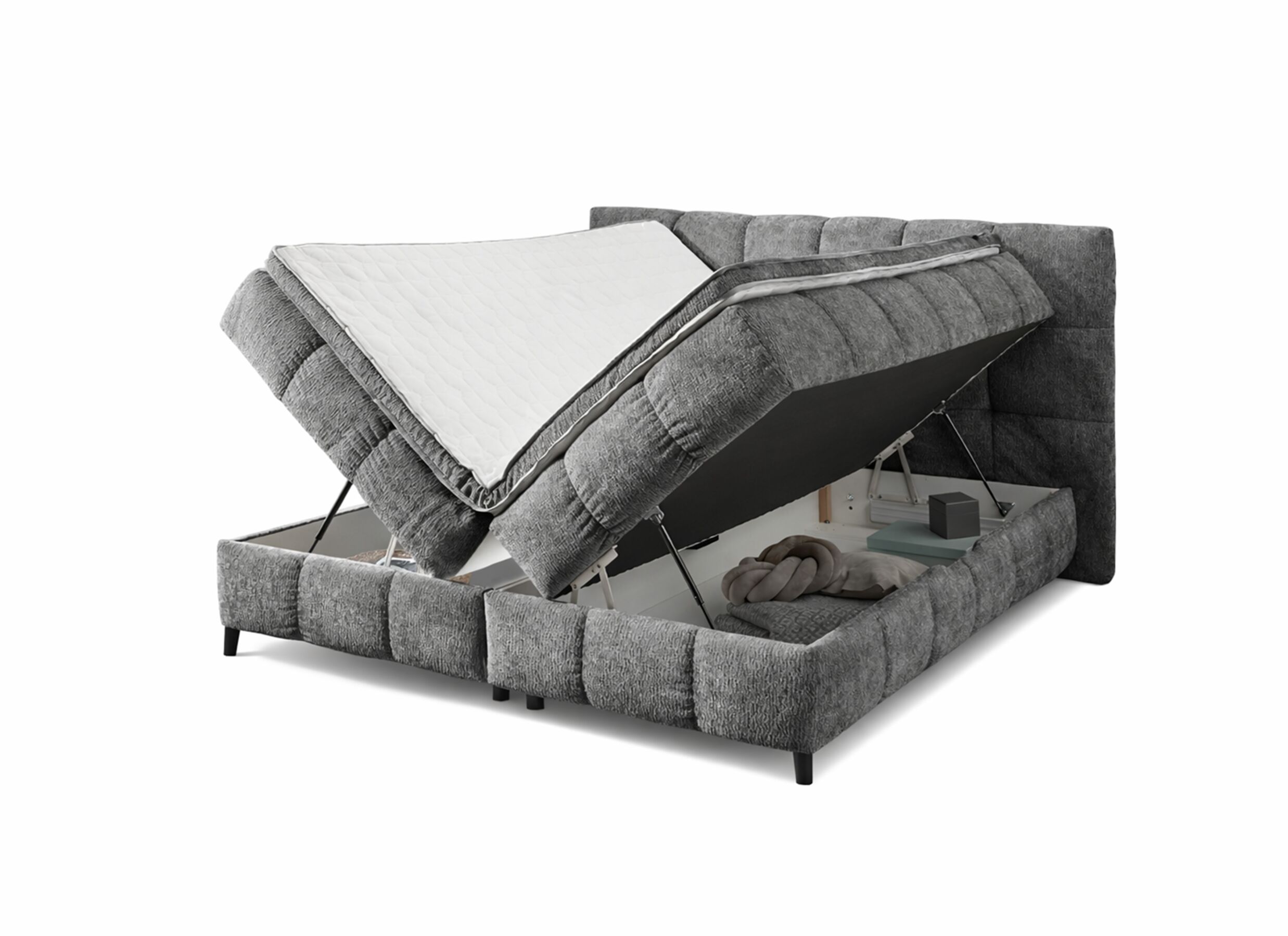Aperçu - Lit box Molly 180x200cm - tissu - gris moyen avec rangement